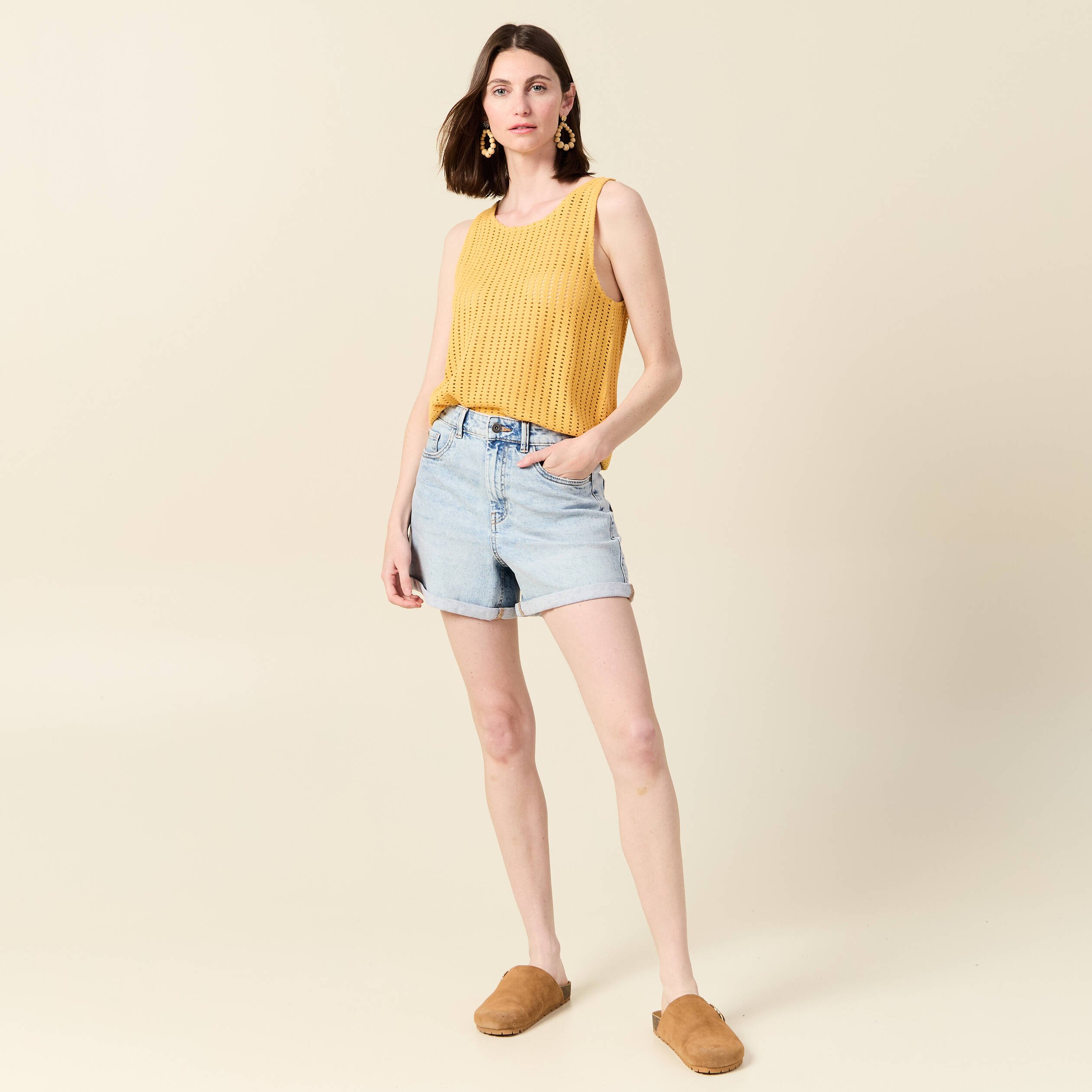 debardeur sans manches ajoure jaune femme Débardeur sans manches ajouré jaune femme
