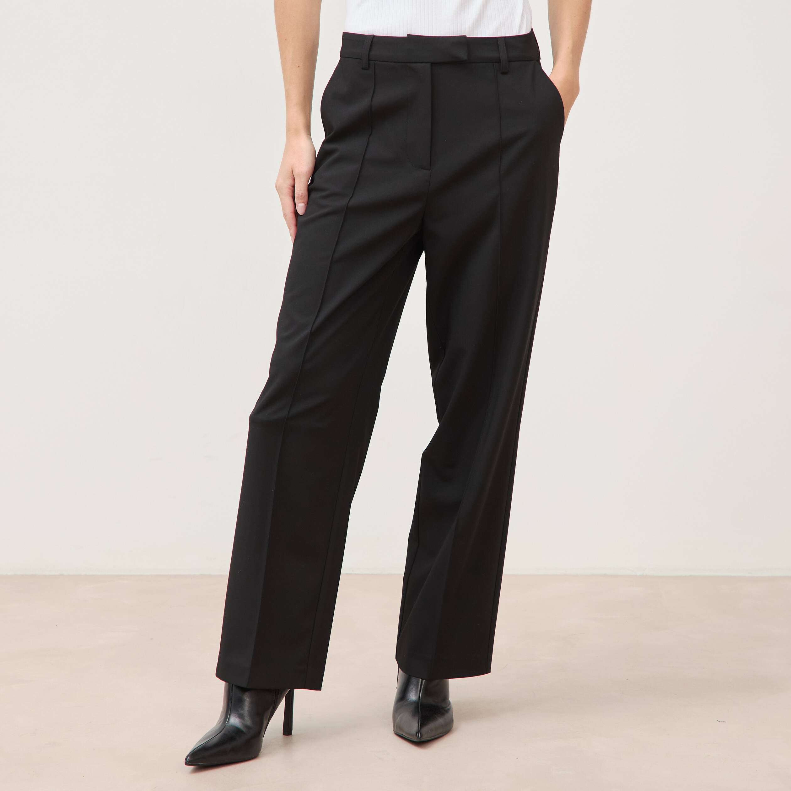 Pantalon droit taille haute noir femme
