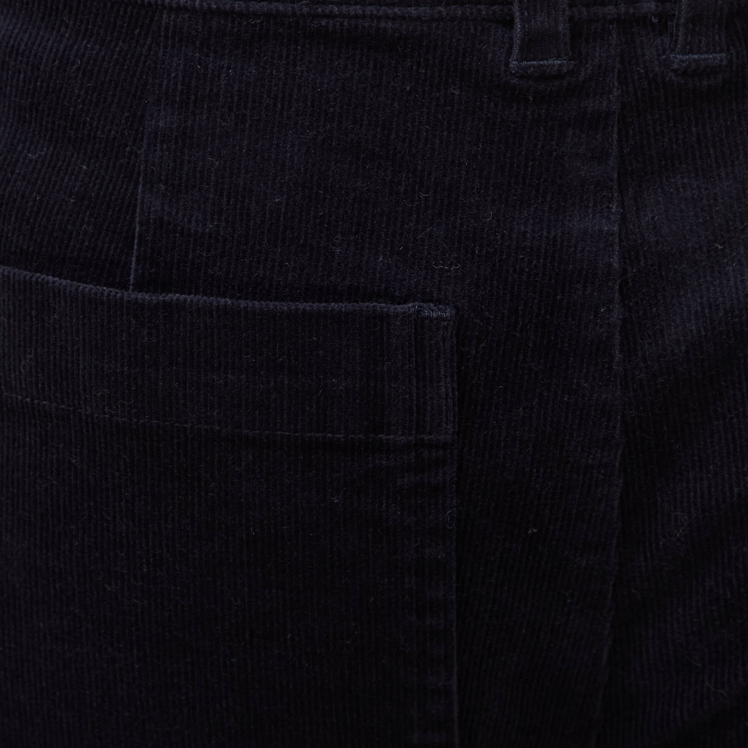 Pantalon flare taille haute en velours bleu fonc&eacute; femme