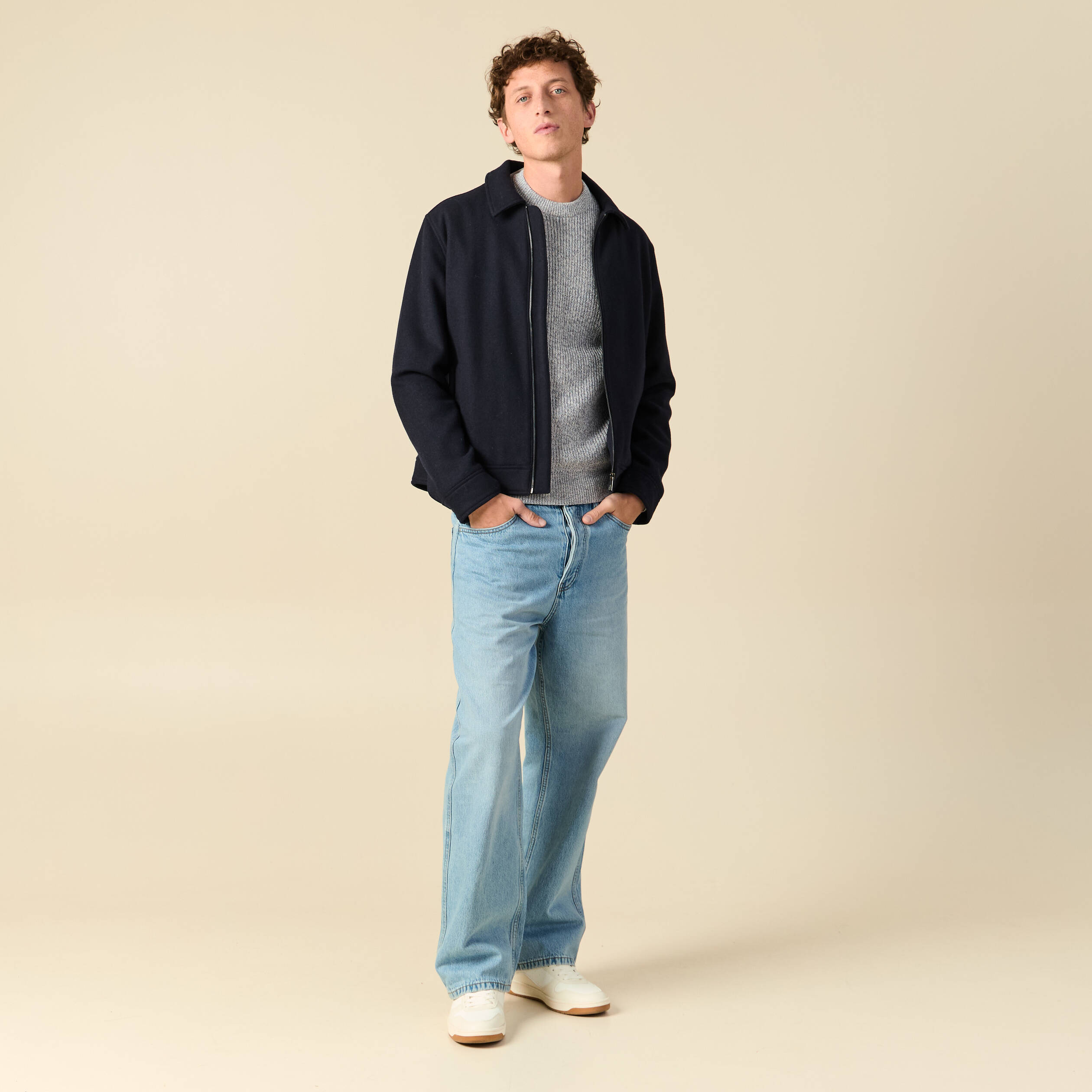 Pull manches longues bleu gris homme