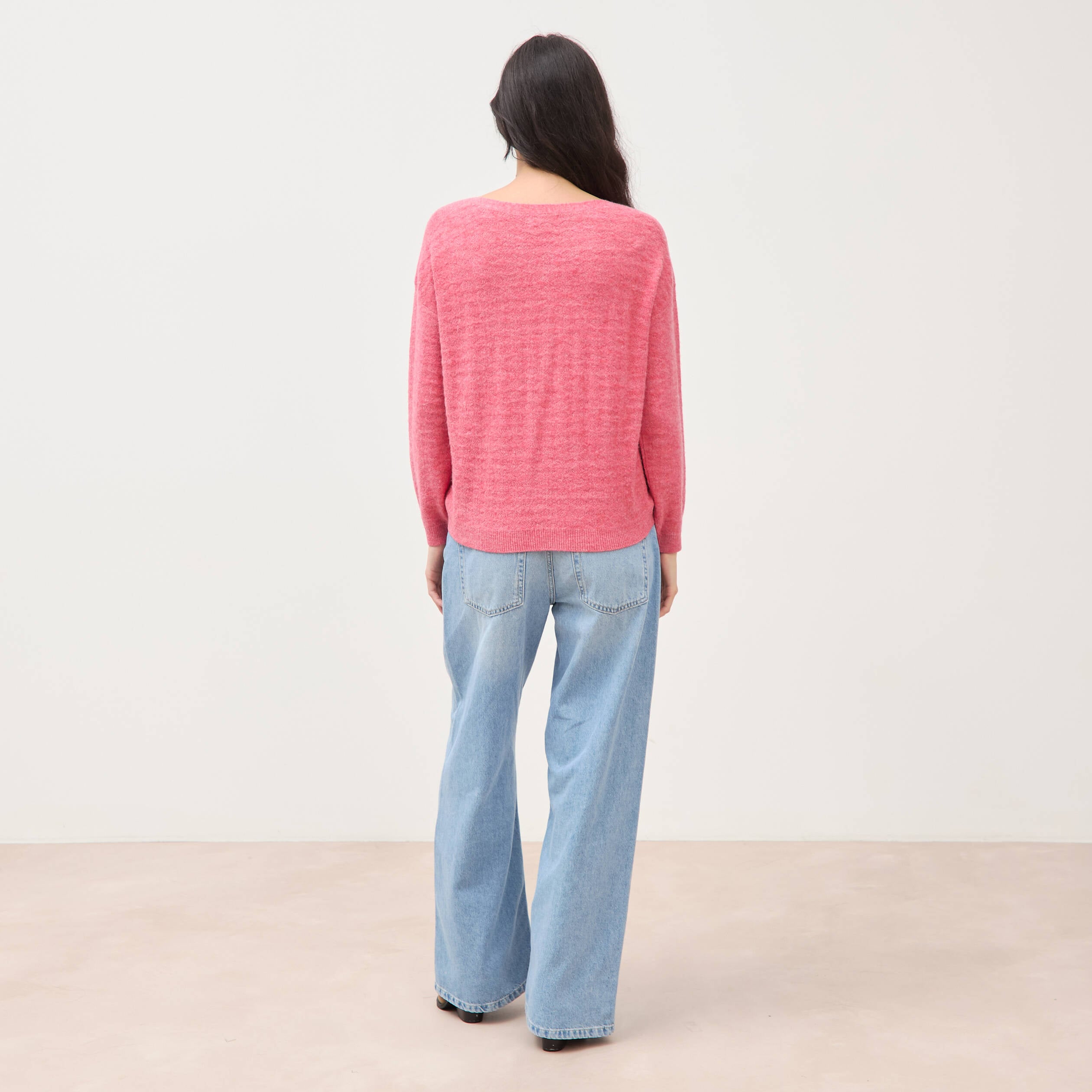 Pull manches longues col bateau vieux rose femme