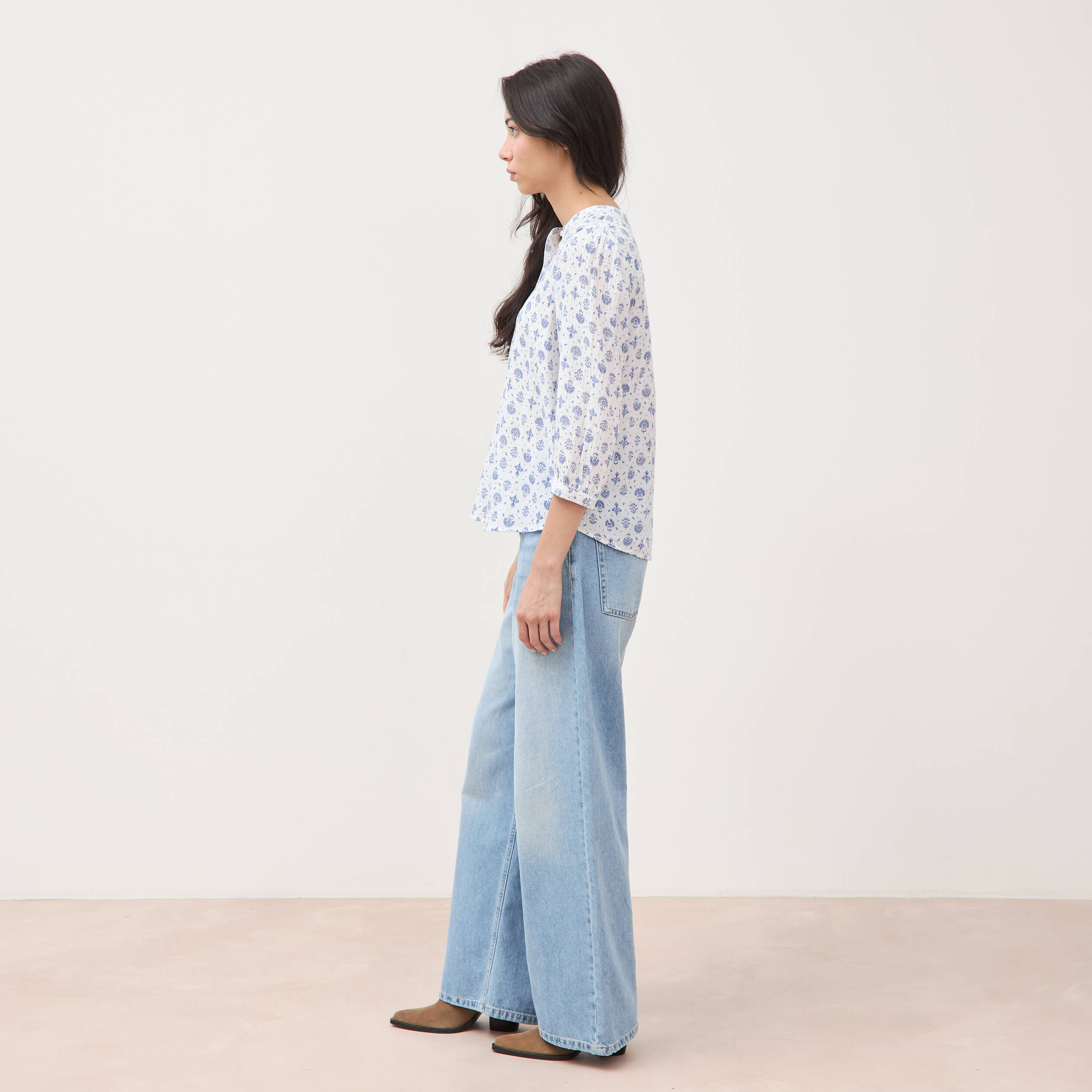 Chemise &agrave; manches longues bleu femme