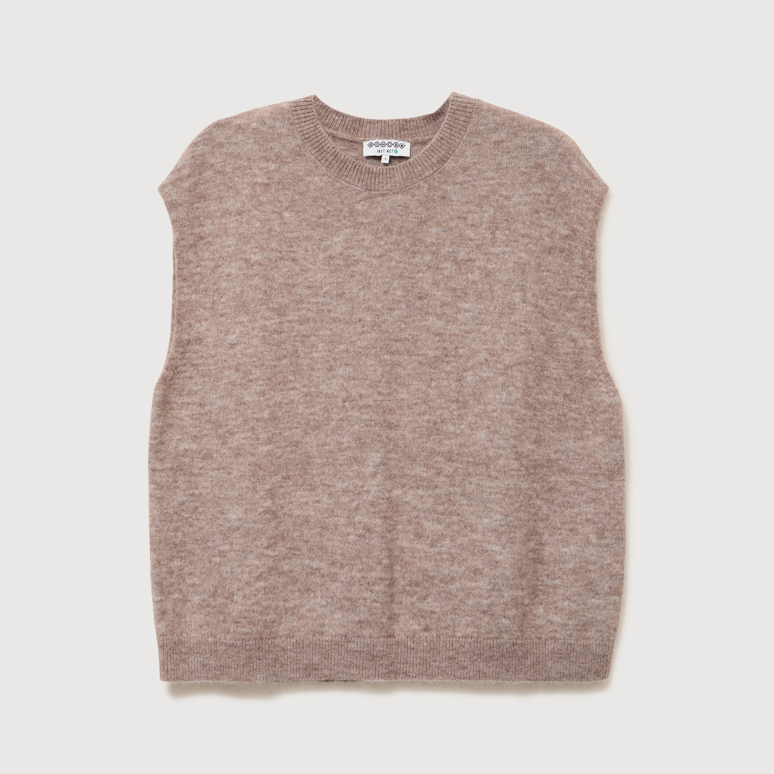 Pull droit court sans manches col rond marron clair femme