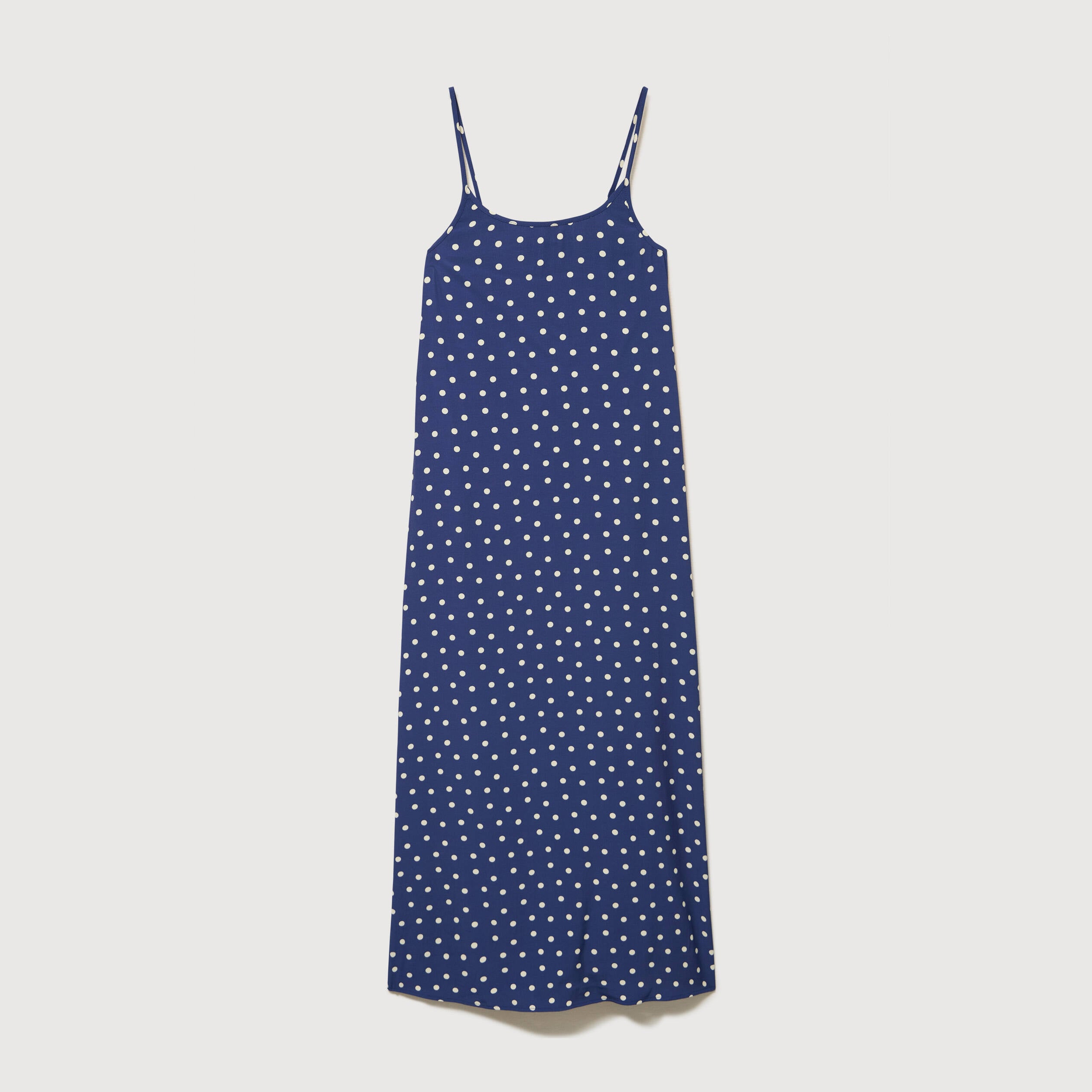 Robe longue fines bretelles col rond bleu marine femme