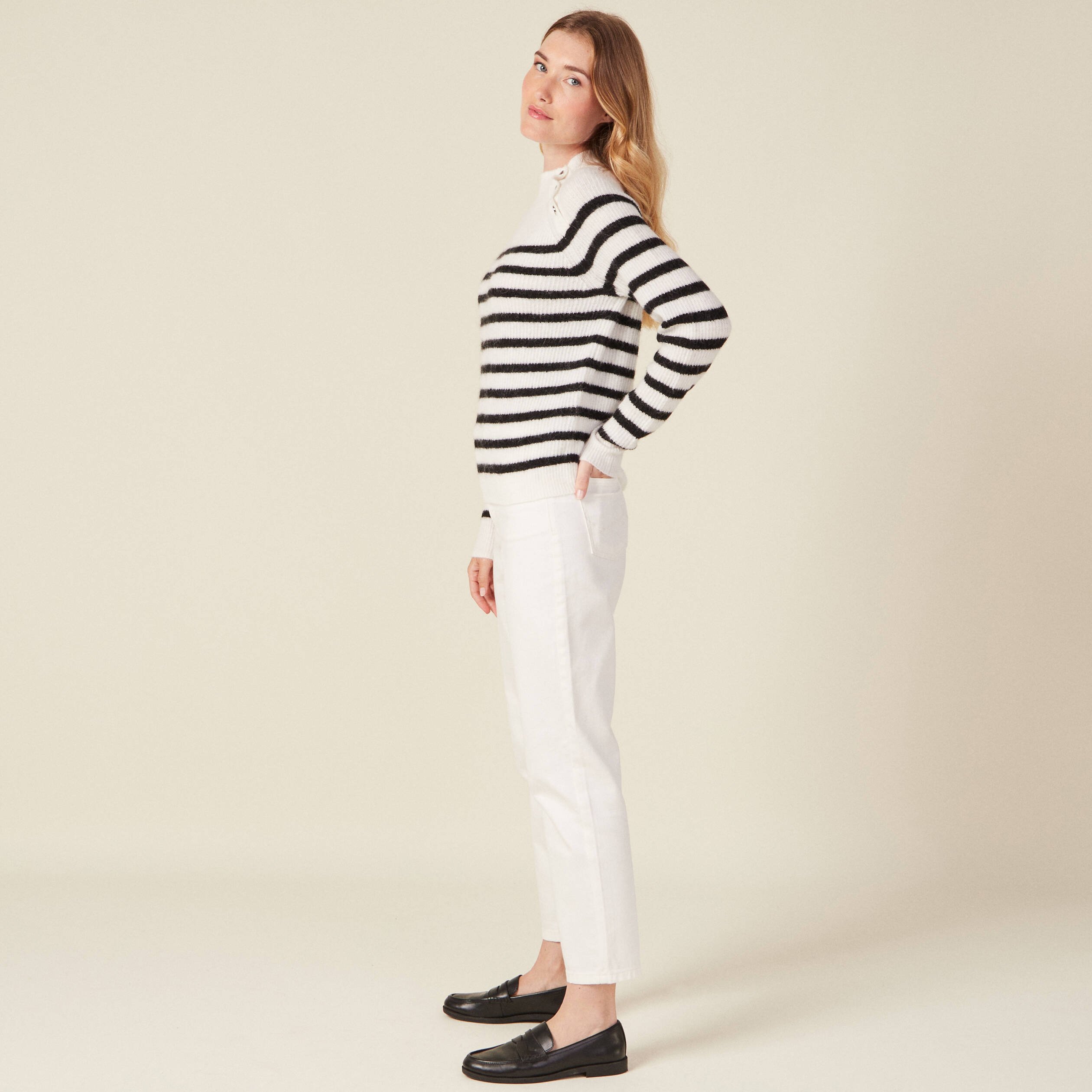 Pull manches longues ecru femme
