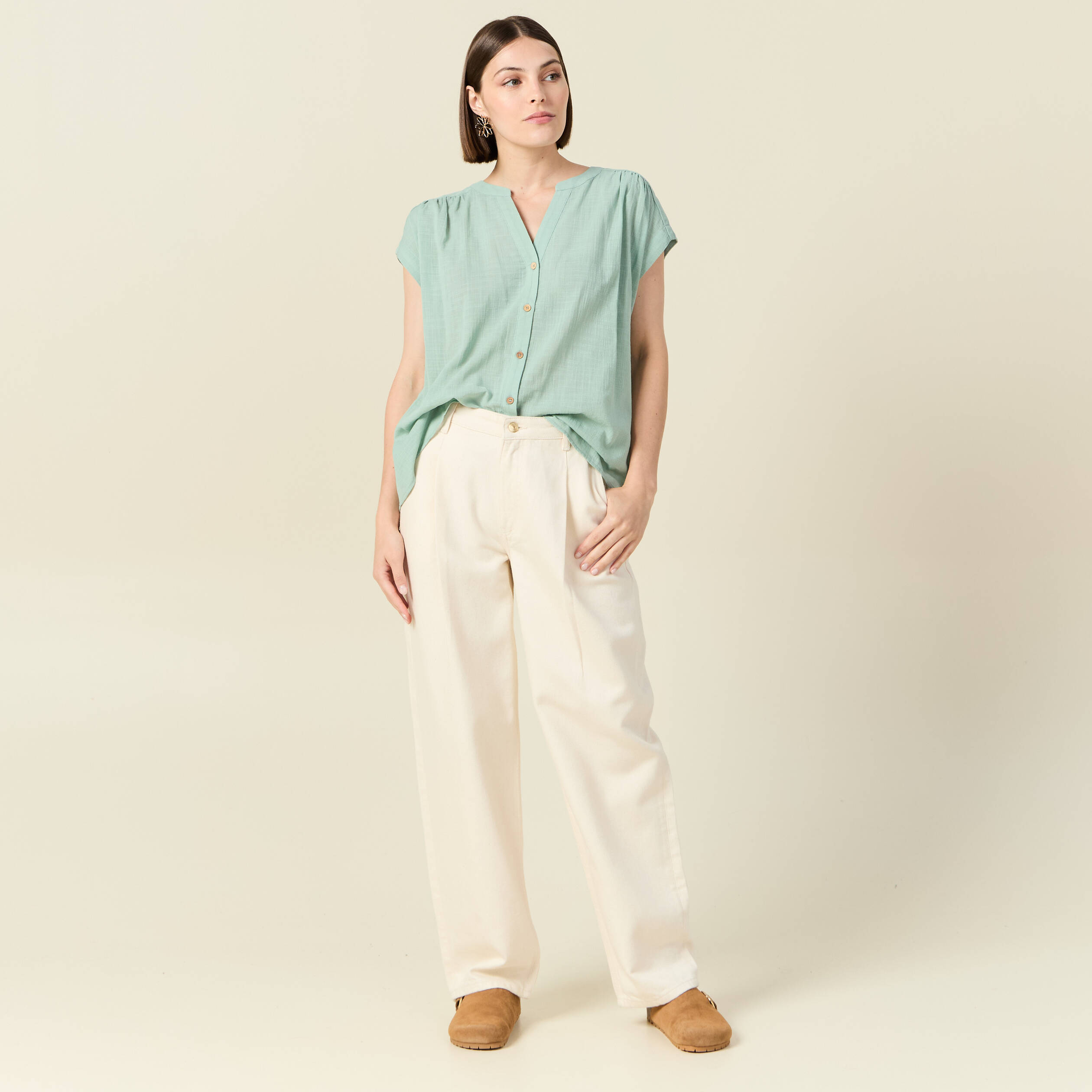 chemise manches courtes vert pastel femme Chemise manches courtes vert pastel femme