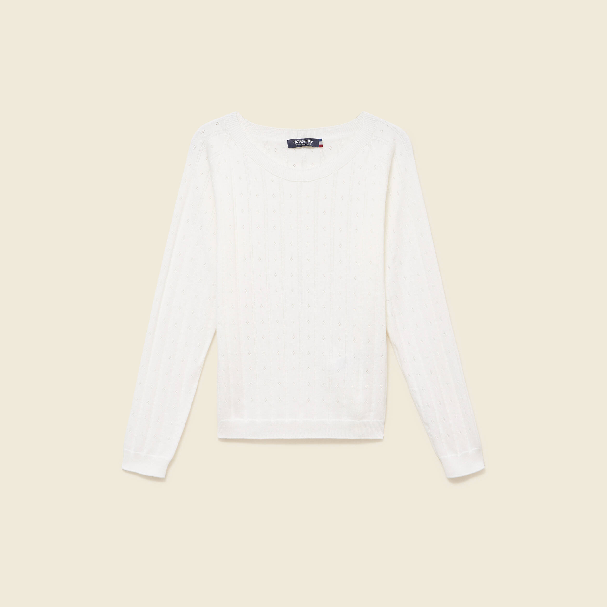 Pull col rond manches longues blanc femme
