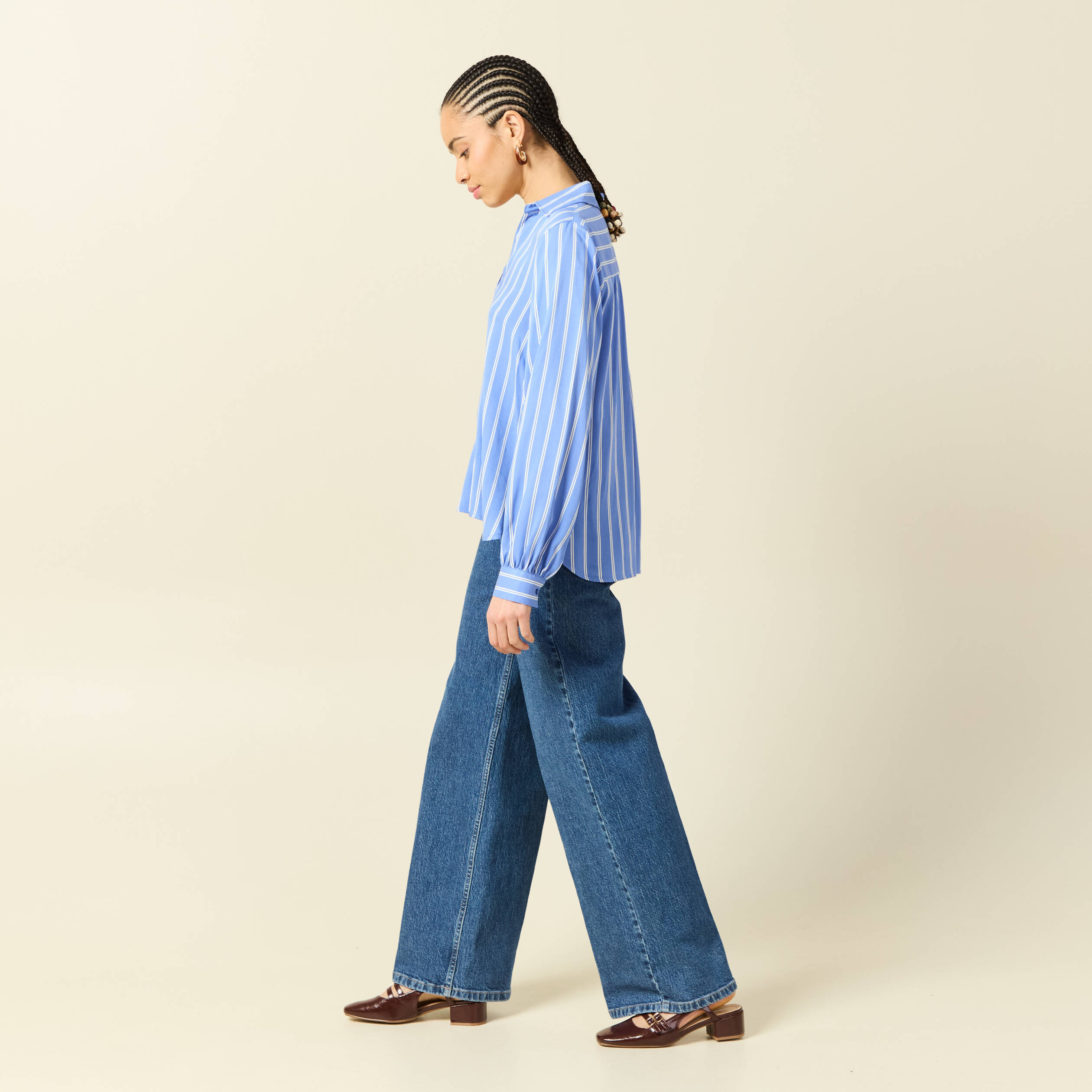Blouse manches longues denim baby bleu femme