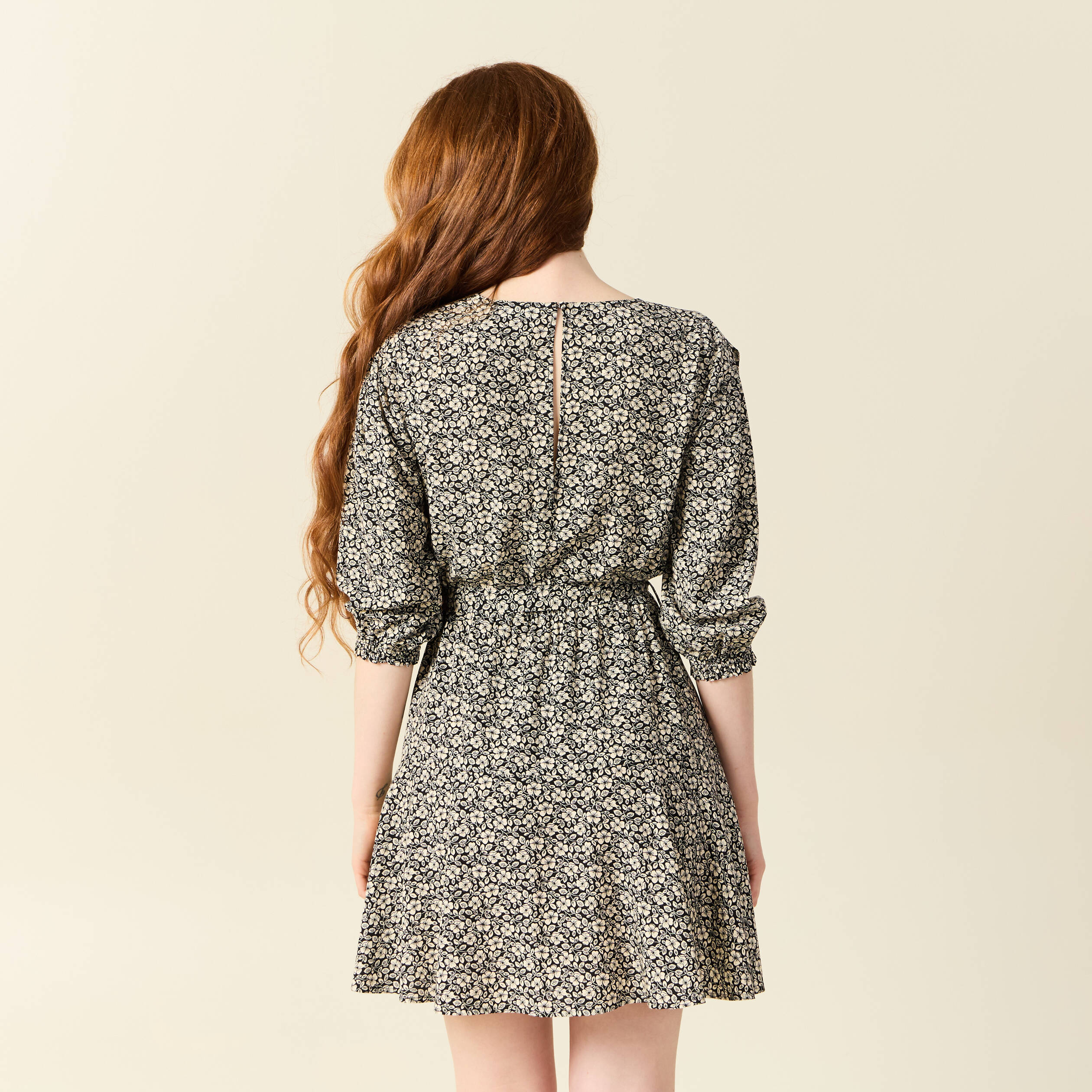 robe evasee fluide manches 34 noir femme Robe évasée fluide manches 3/4 noir femme
