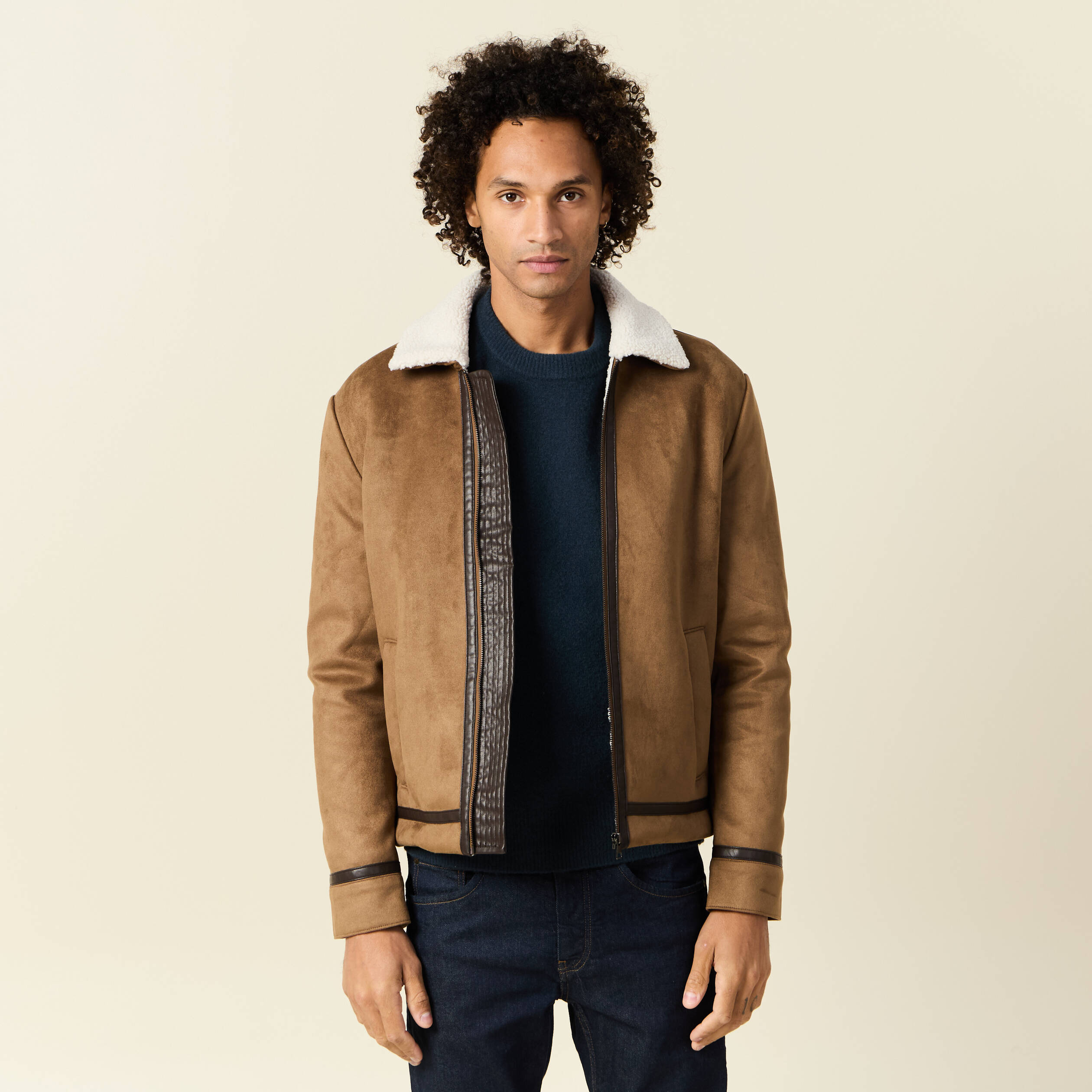 blouson suedine col aviateur marron homme Blouson suédine col aviateur marron homme