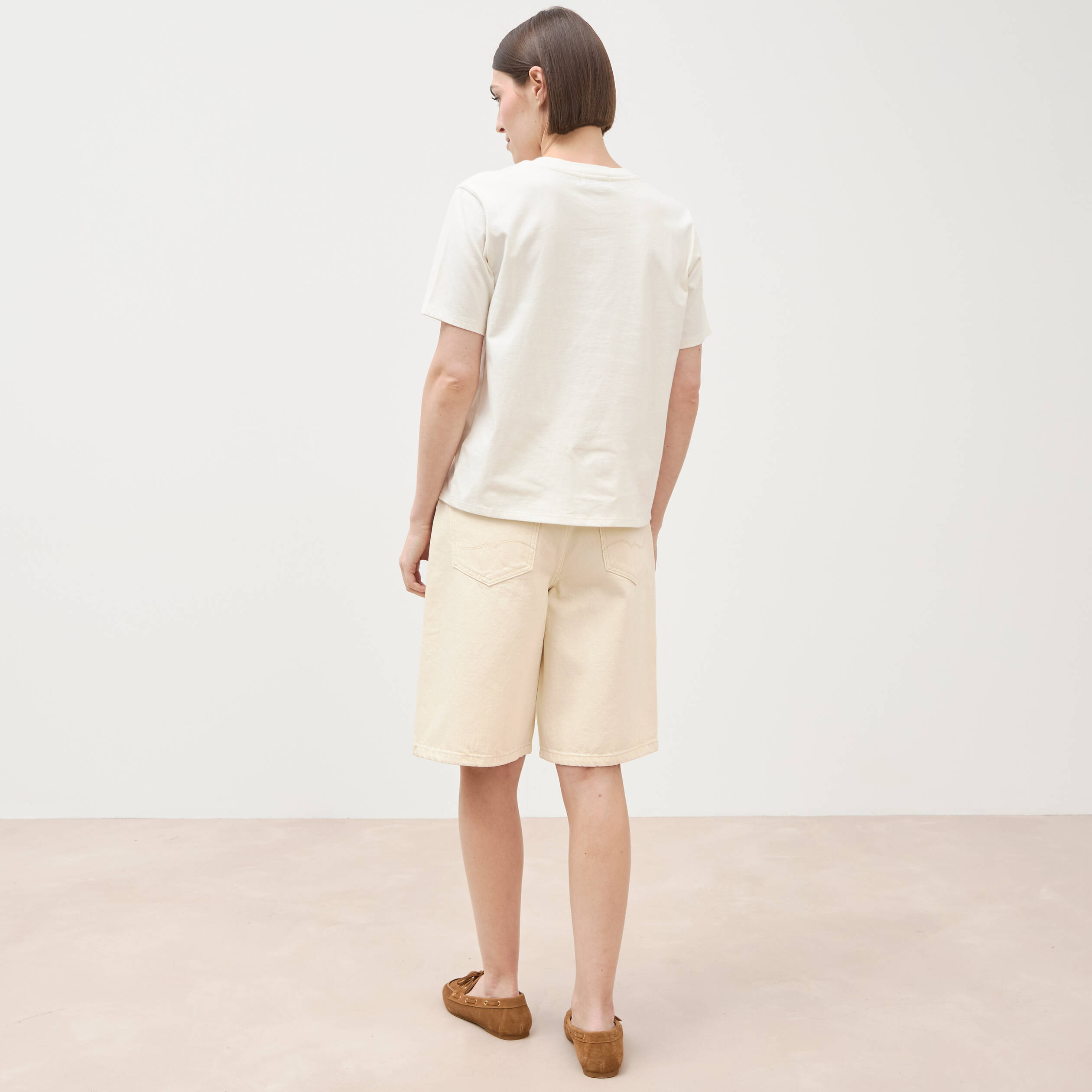 T-shirt en coton manches courtes ivoire femme