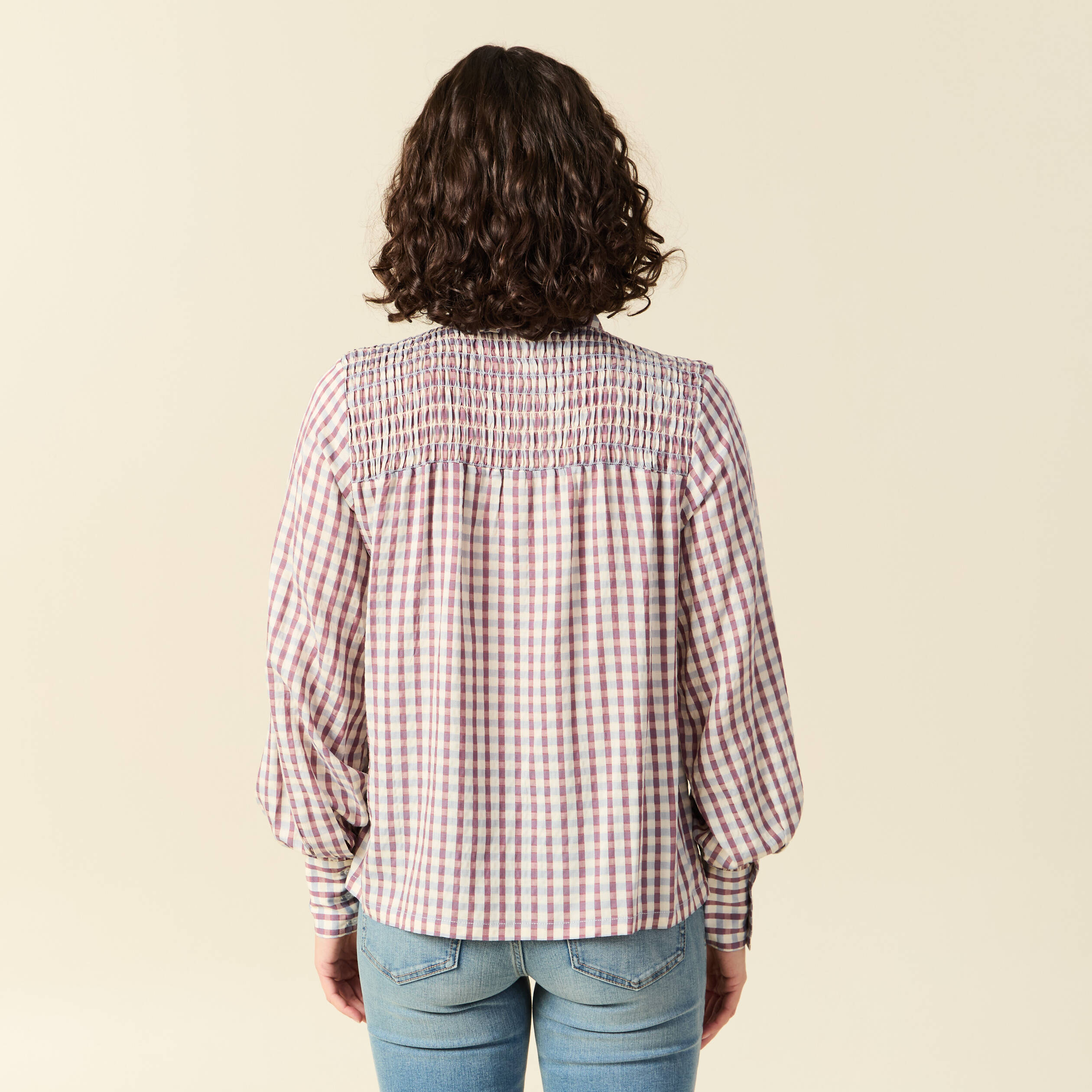 Chemise manches longues col montant marron cognac femme