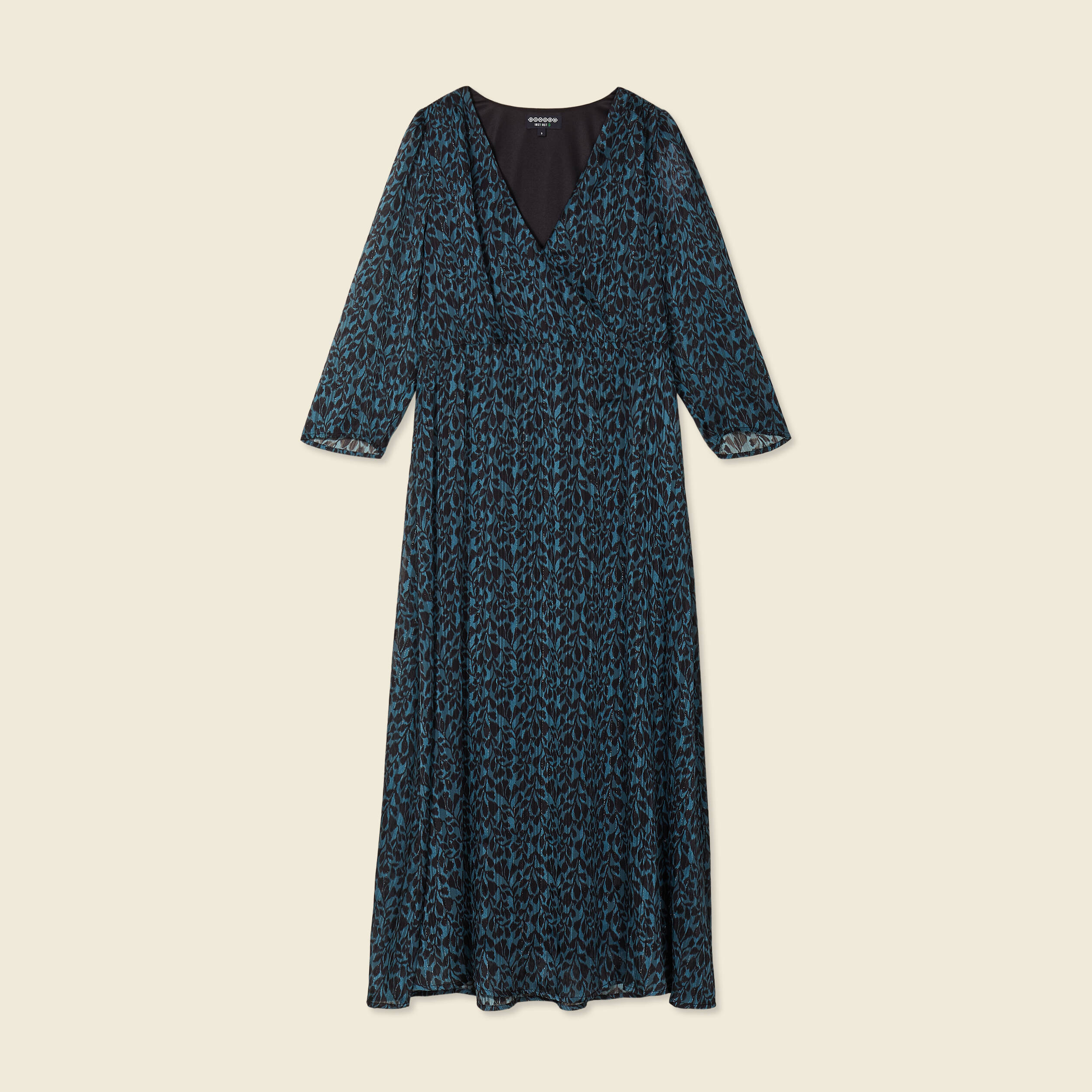 robe longue evasee manches 34 bleu canard femme Robe longue évasée manches 3/4 bleu canard femme