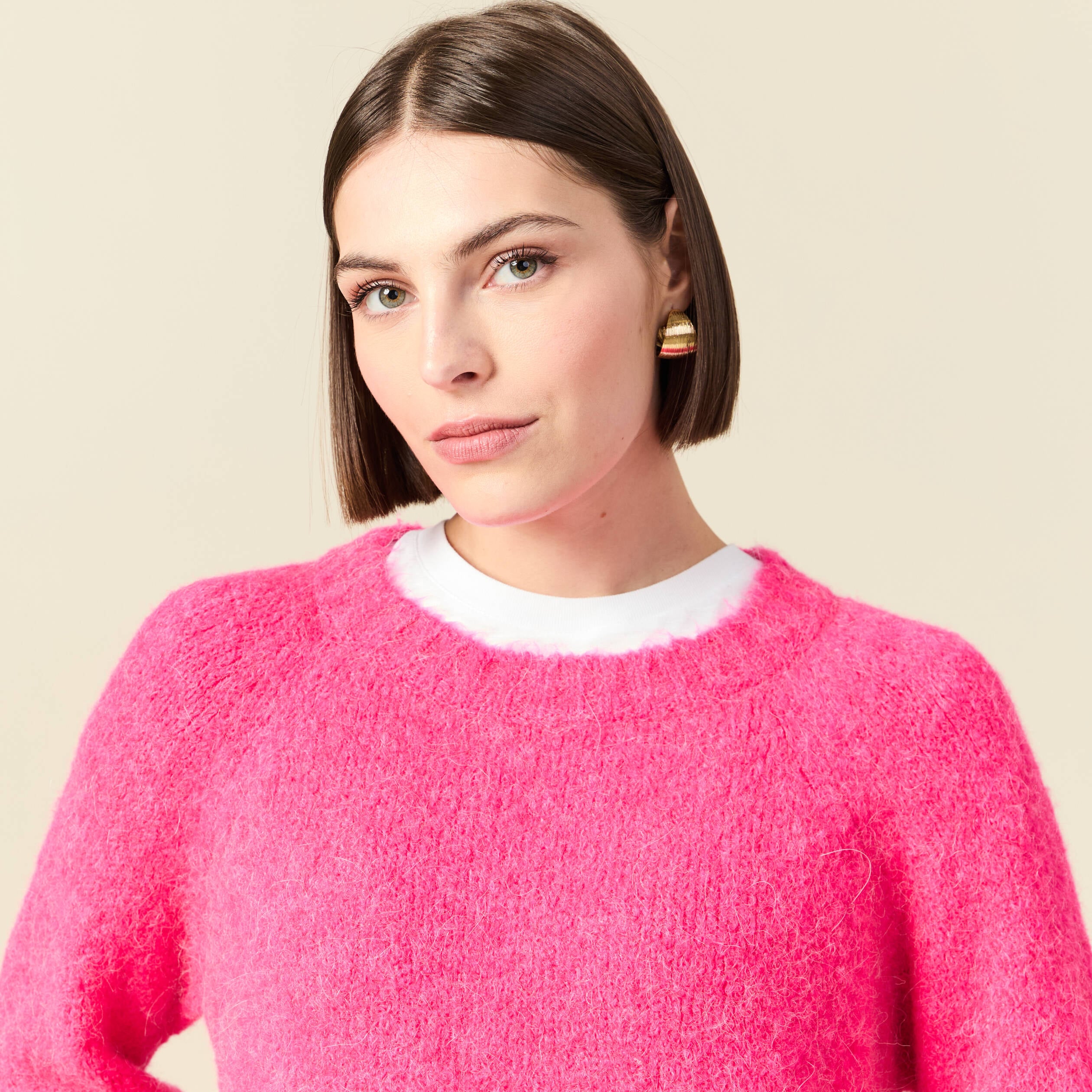 Pull manches longues col rond rose femme