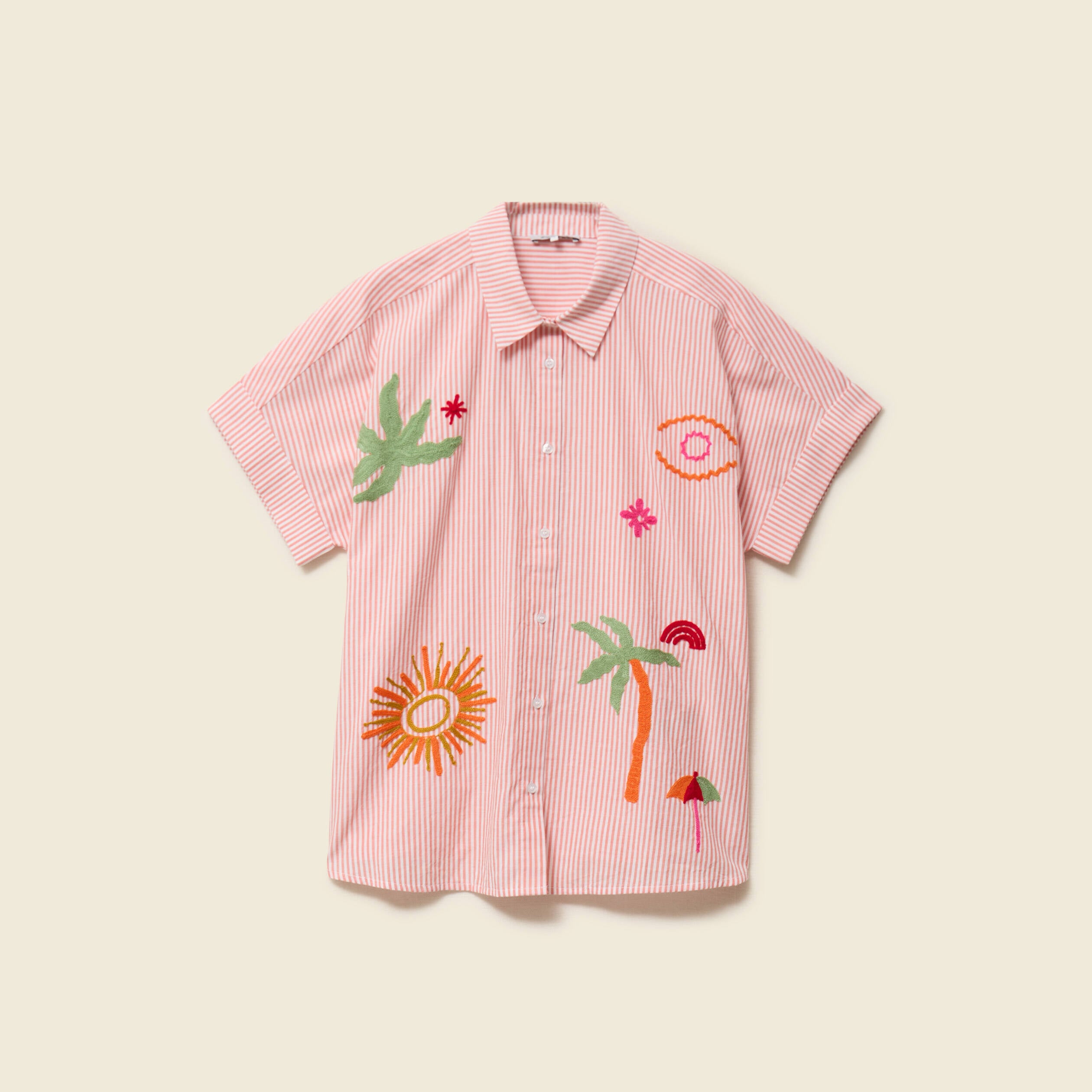 Chemise ample en coton &agrave; broderie orange abricot femme