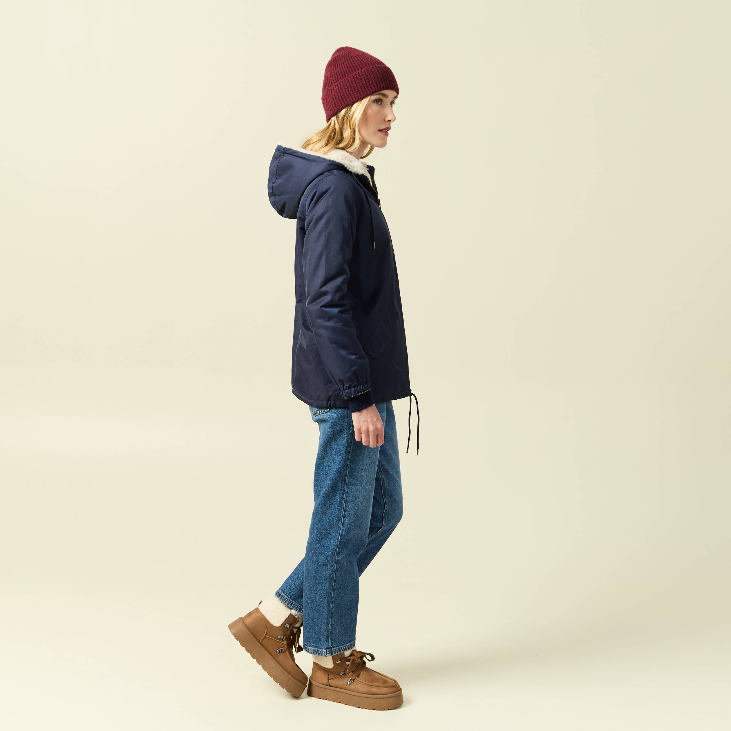 Parka r&eacute;versible bleu marine femme