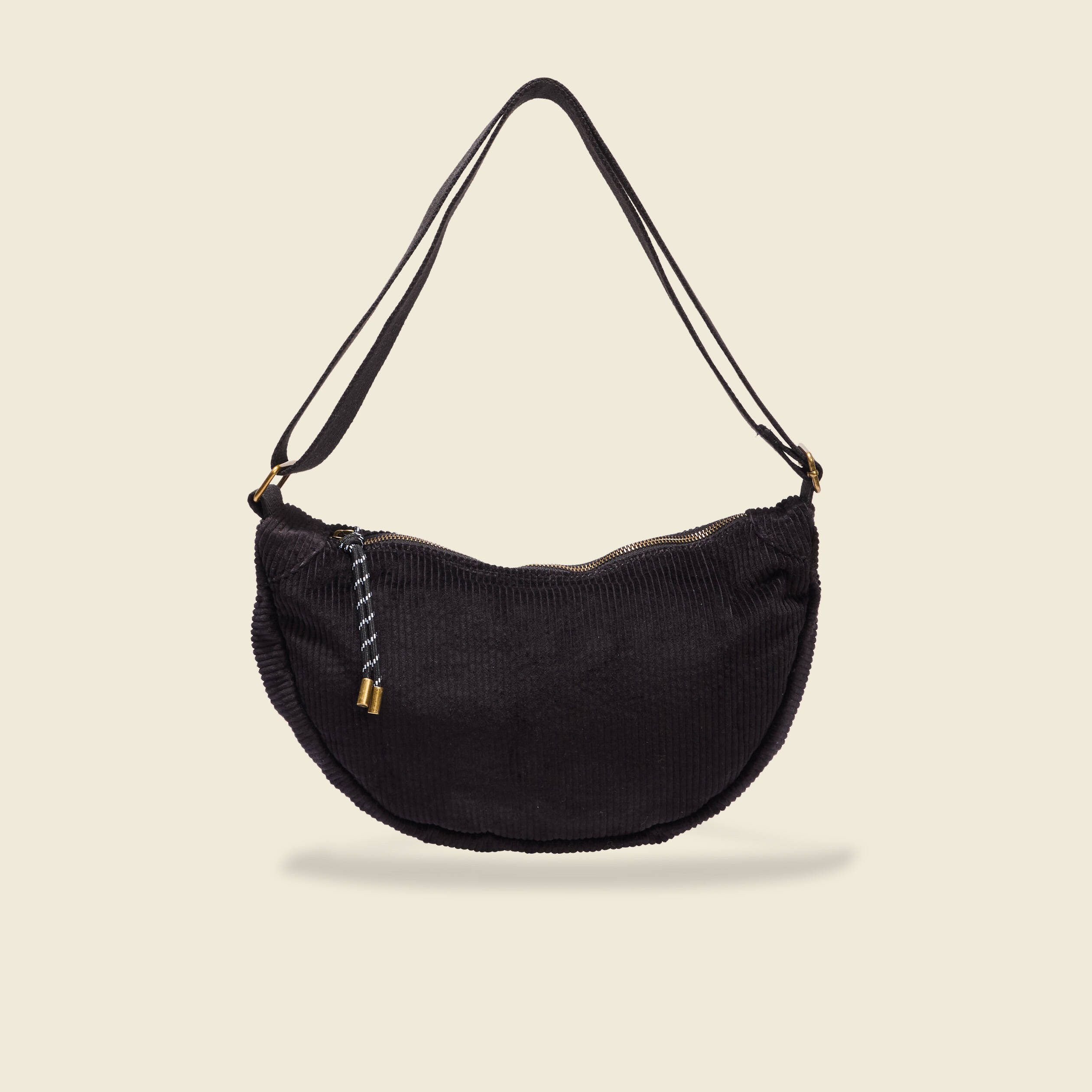 Sac banane velours c&ocirc;tel&eacute; noir femme