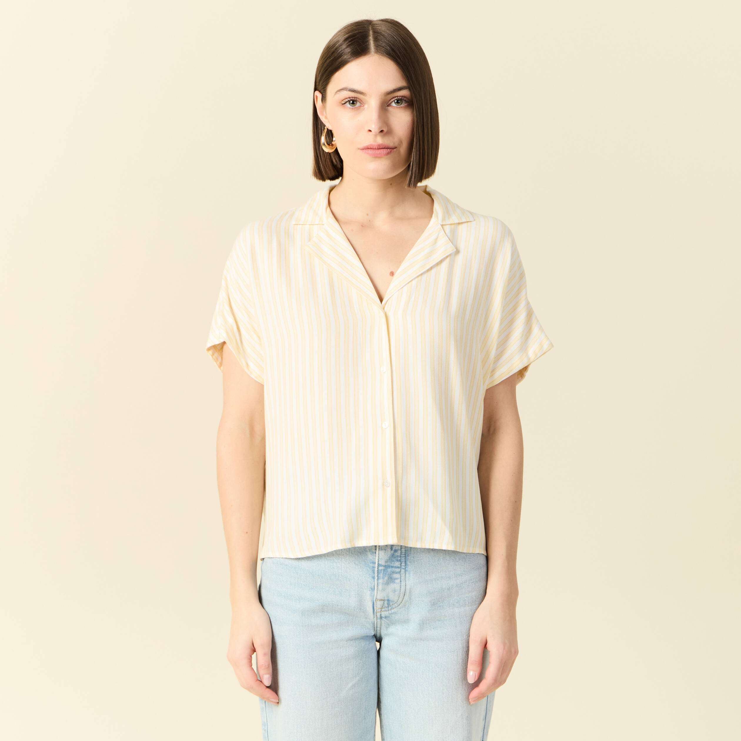 chemise manches 34 jaune femme Chemise manches 3/4 jaune femme