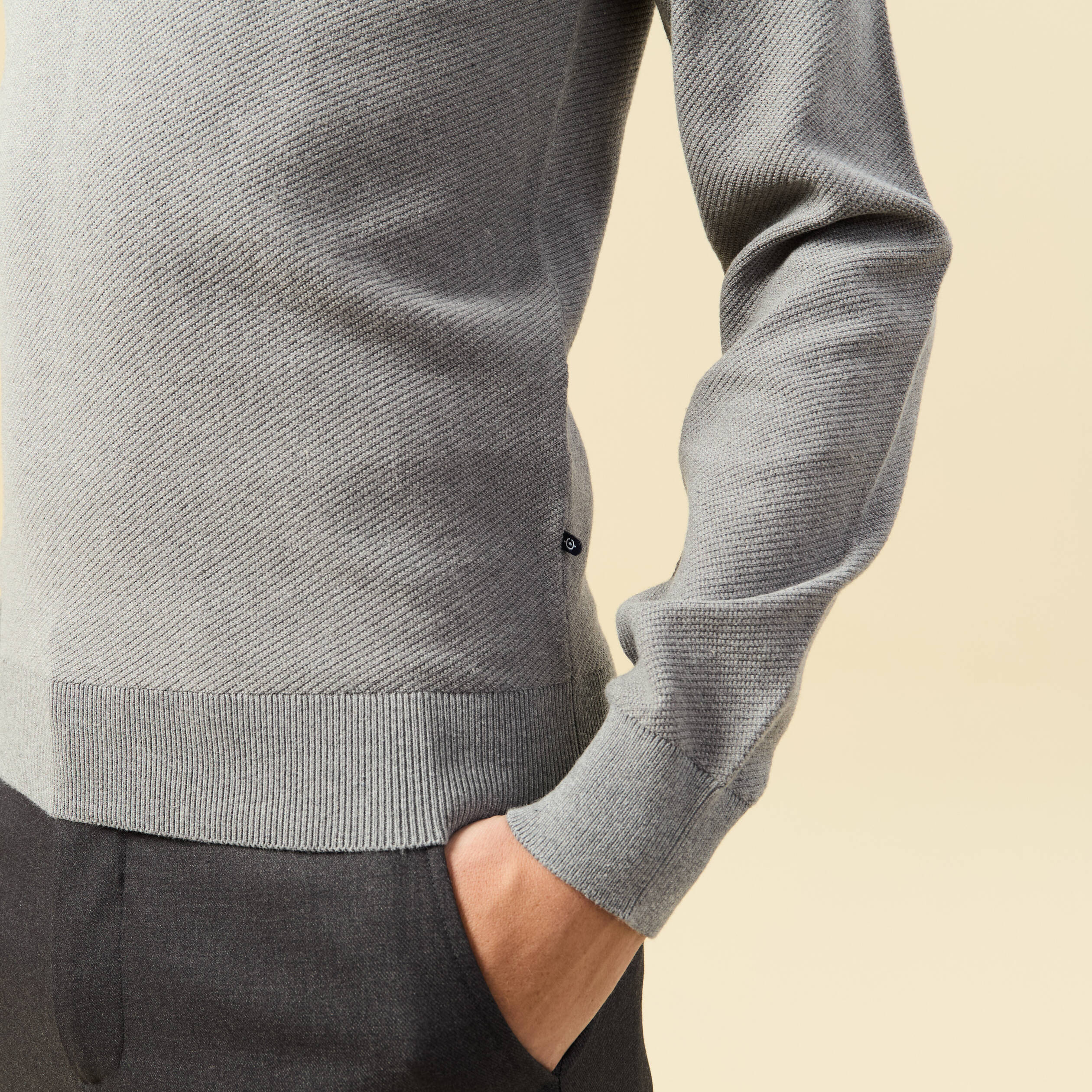Pull col rond manches longues gris homme
