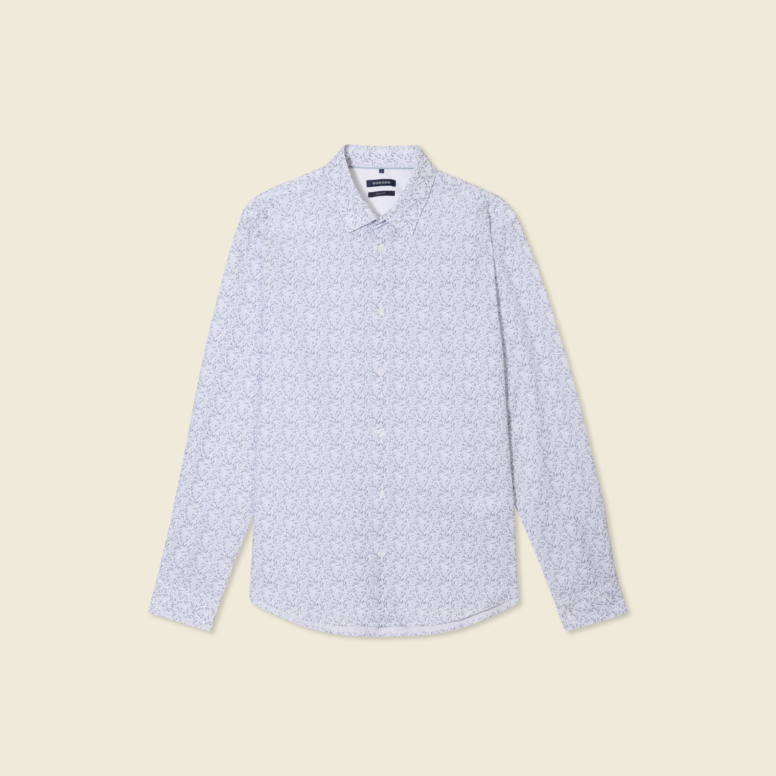 Chemise cintr&eacute;e en coton manches longues gris homme