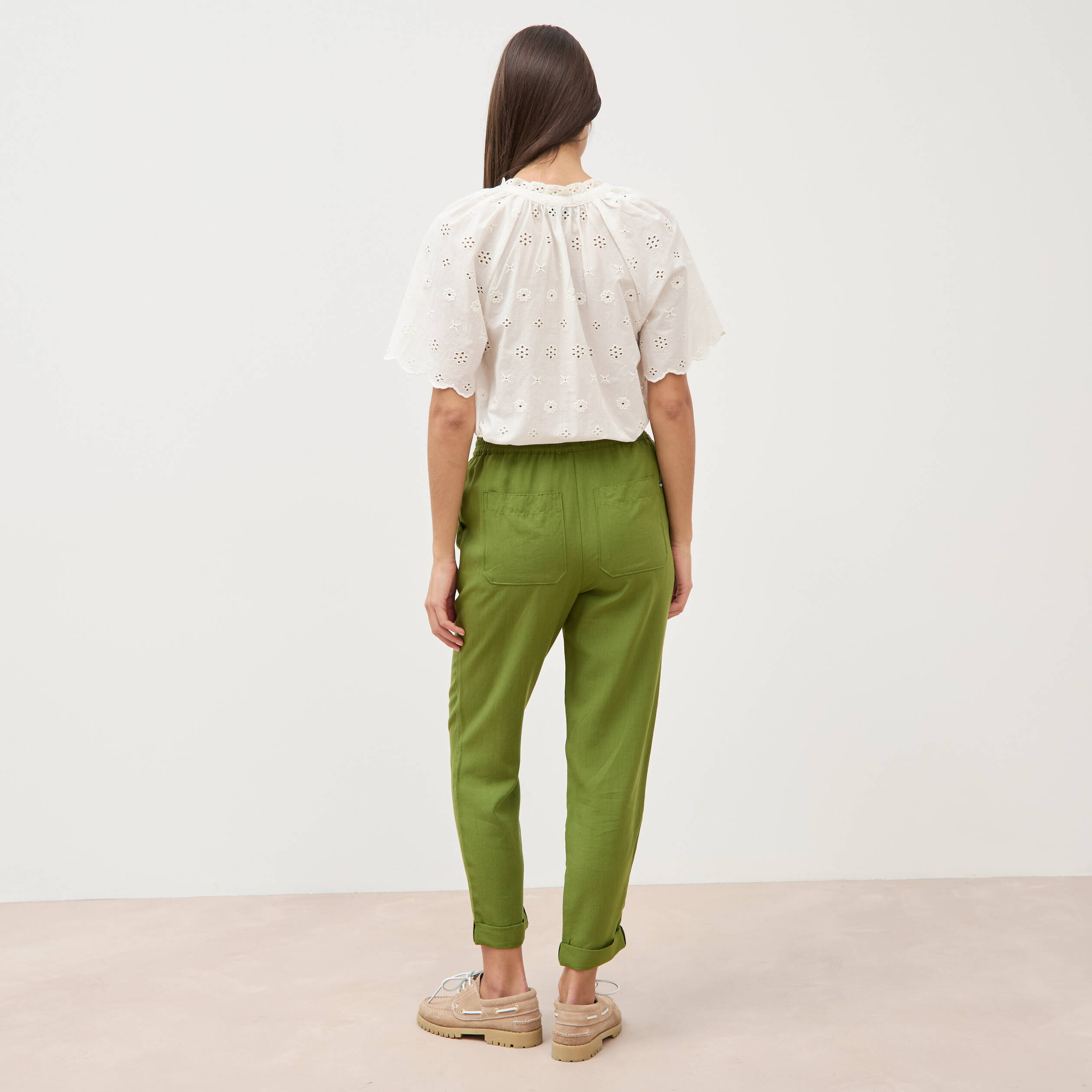 Pantalon taille standard vert olive femme