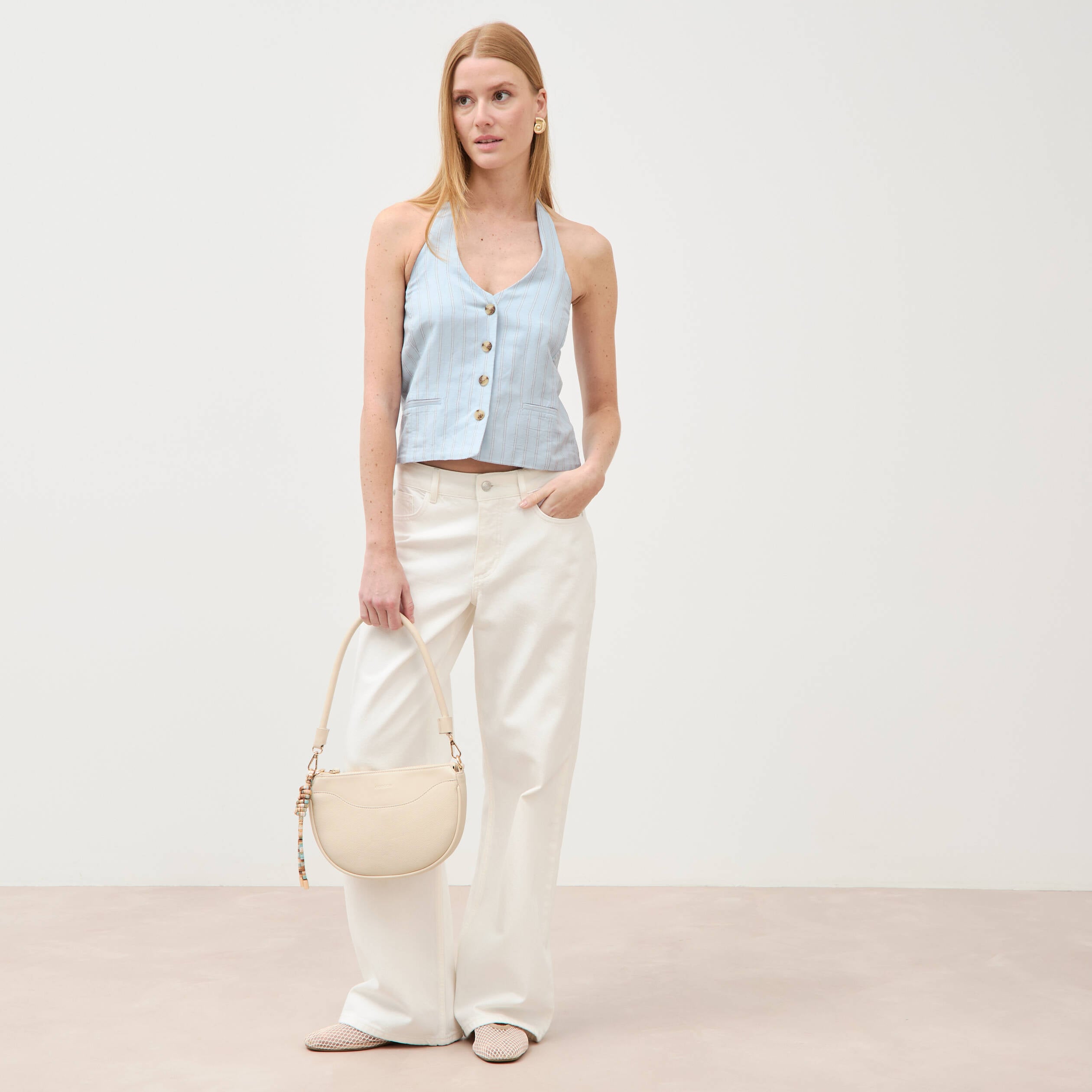 Gilet sans manches col v bleu ciel femme