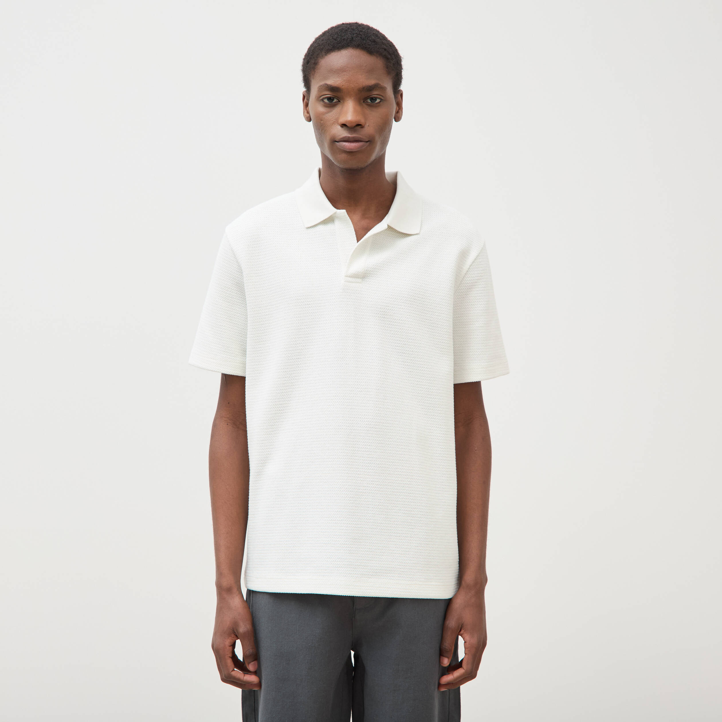 Polo manches courtes col cubain ecru homme