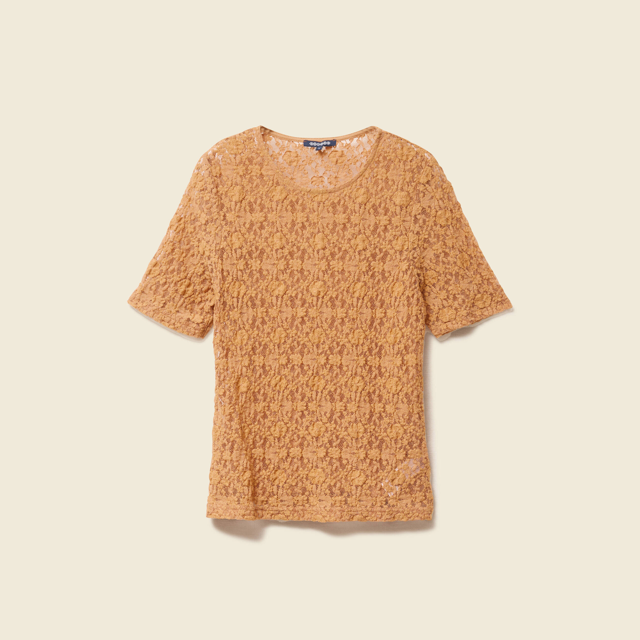 t shirt cintre col rond dentelle terracotta femme T-shirt cintré col rond dentelle terracotta femme