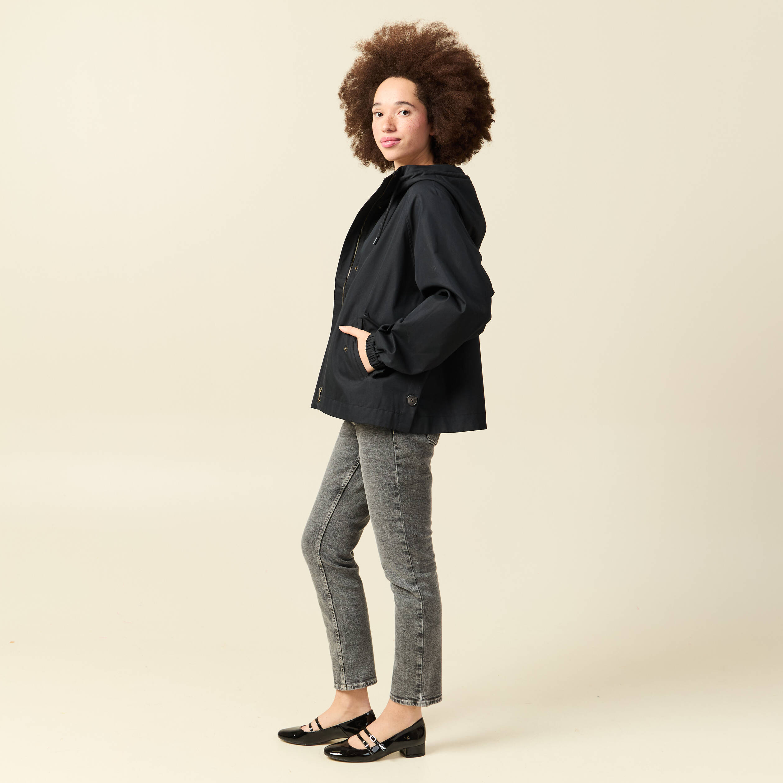 Parka oversize d&eacute;perlante &agrave; capuche noir femme