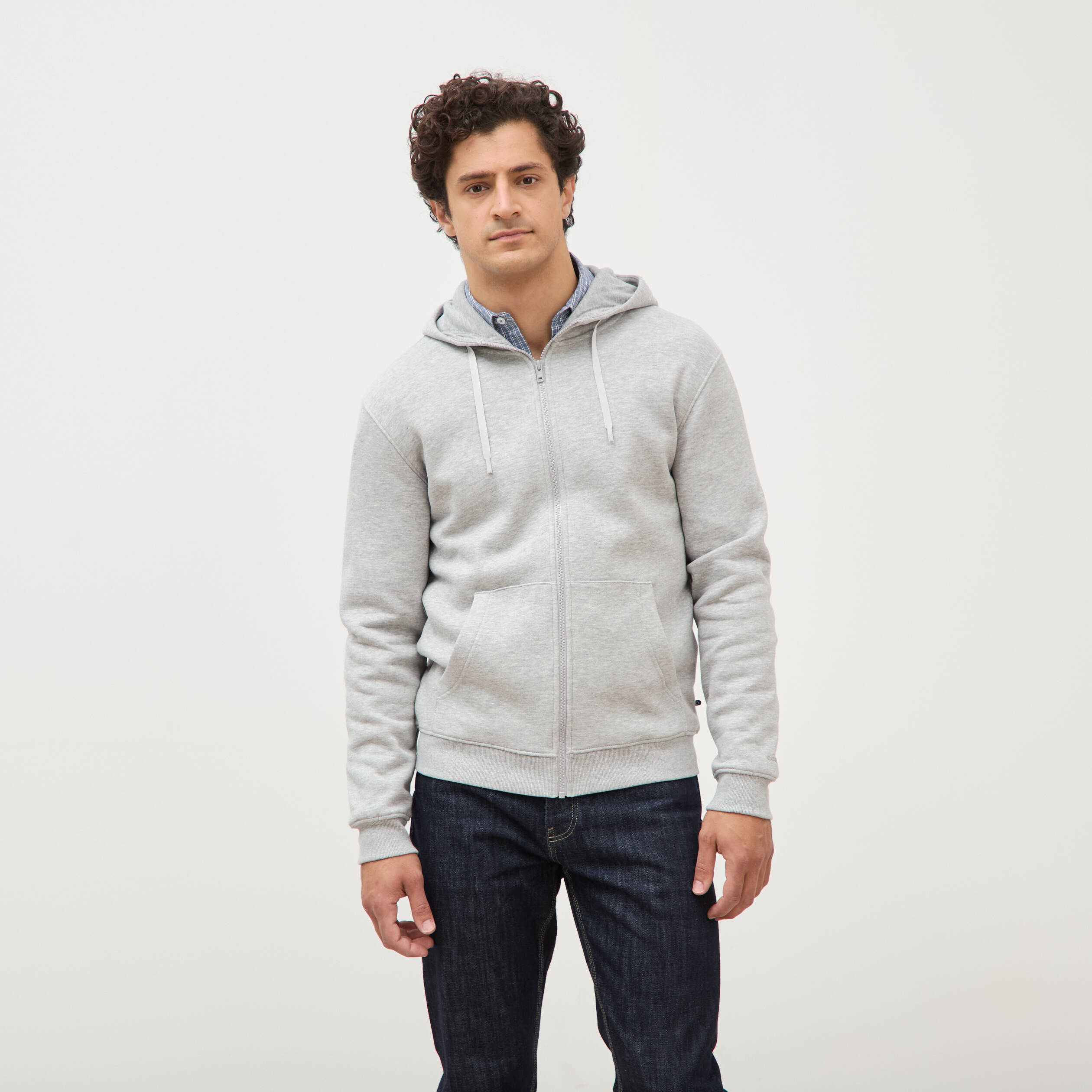 Sweat &agrave; capuche manches longues gris clair homme