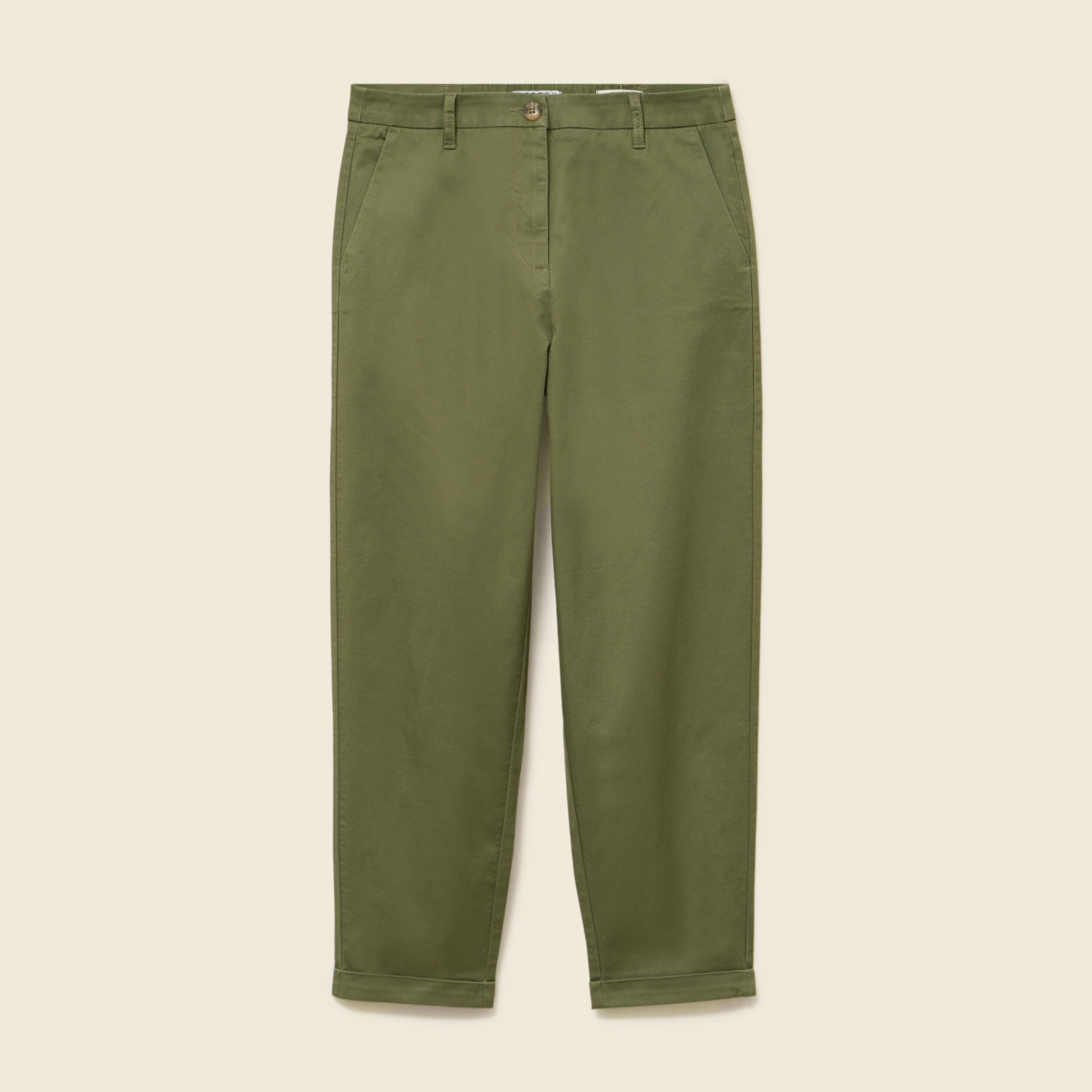Pantalon taille haute fluide vert kaki femme