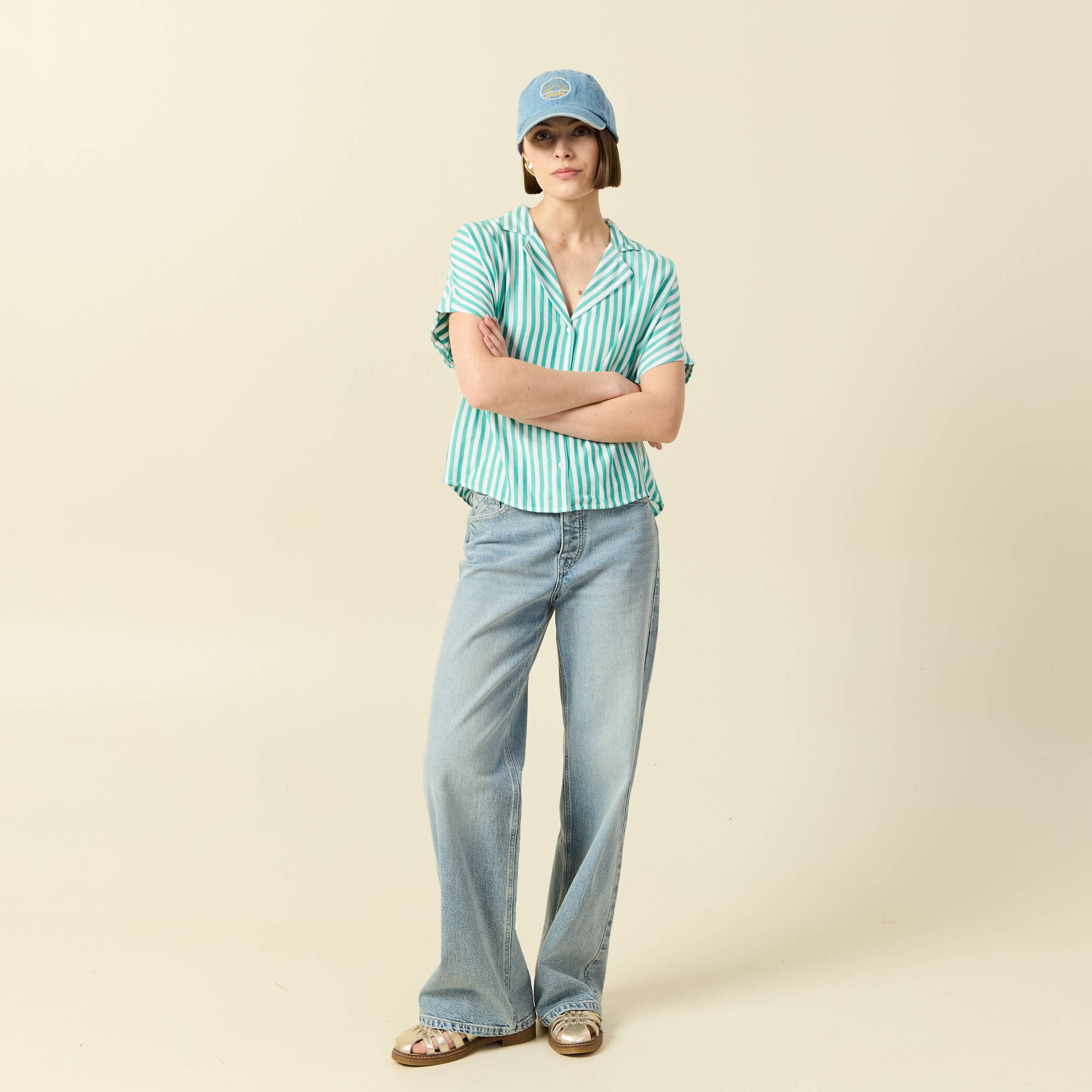 Chemise manches 3/4 vert turquoise femme