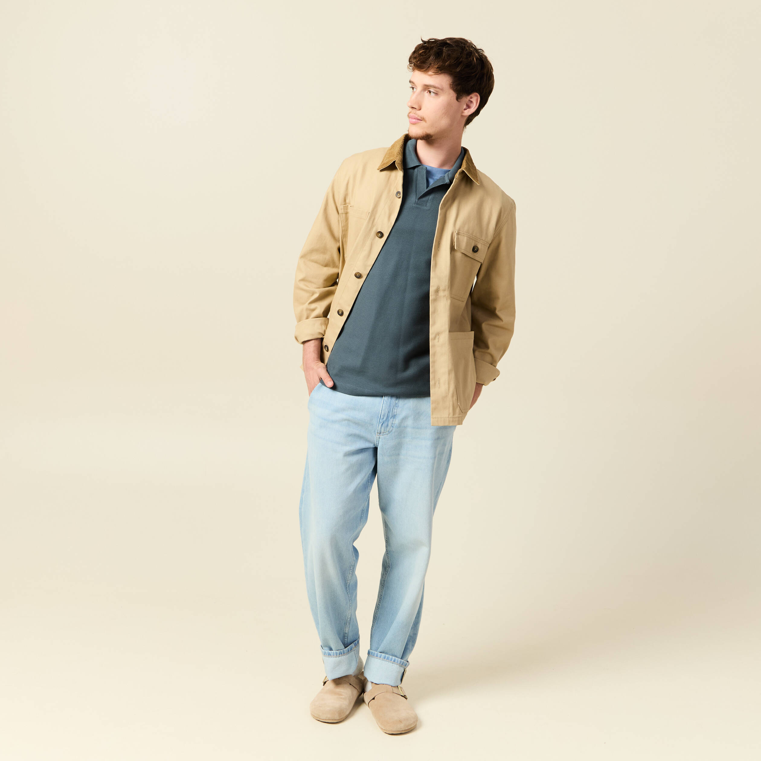 Polo cintré manches courtes en coton vert foncé homme