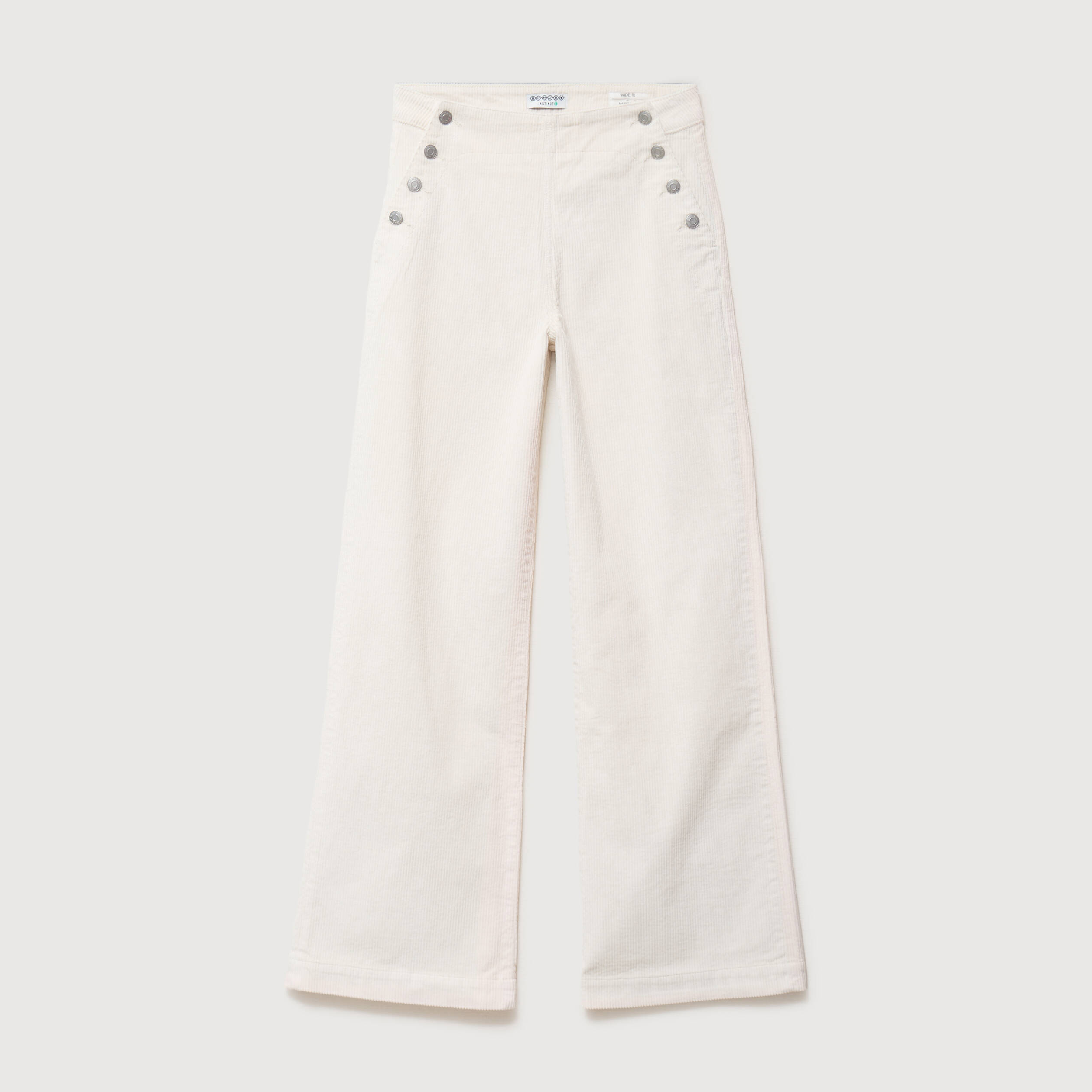 Pantalon large taille haute en velours ivoire femme