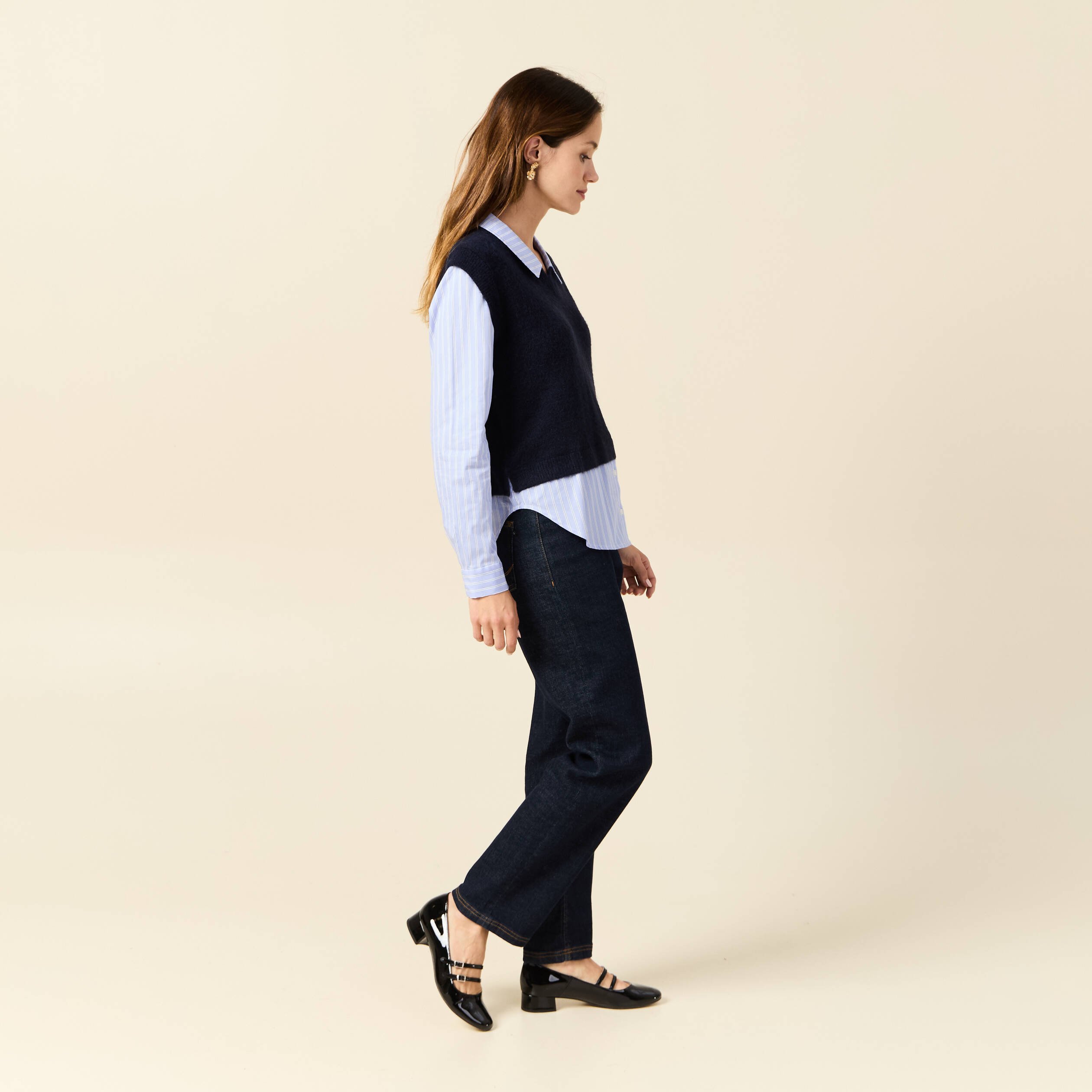 pull 2 en 1 eco responsable bleu marine femme Pull 2-en-1 éco-responsable bleu marine femme