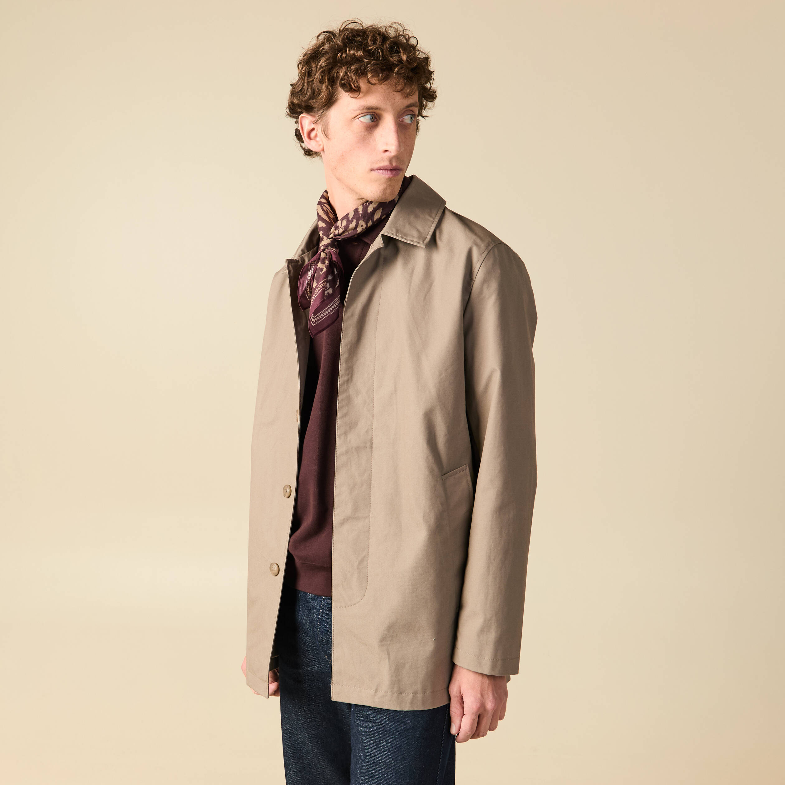 Trench en coton doubl&eacute; taupe homme