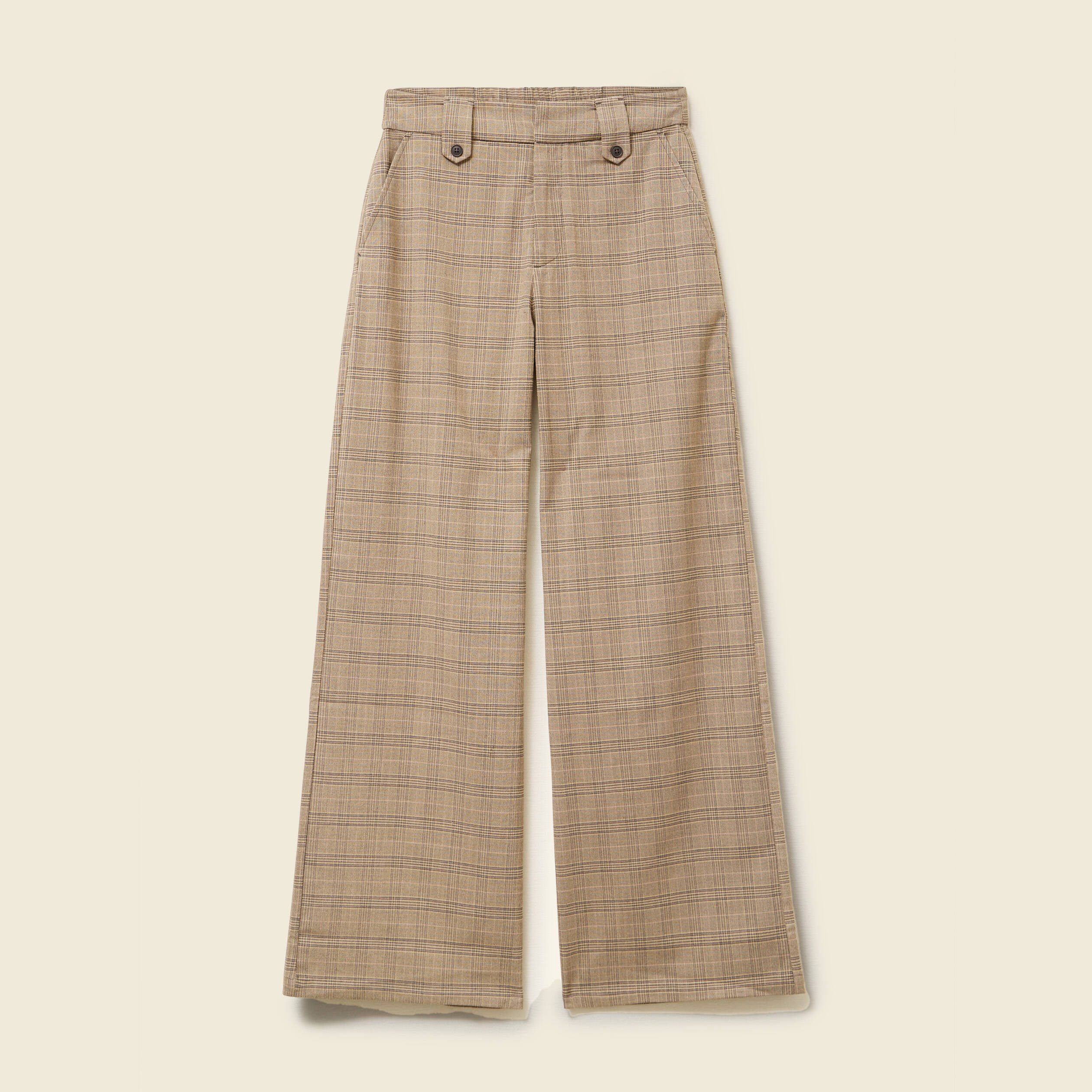 Pantalon large taille haute fluide beige fonce femme