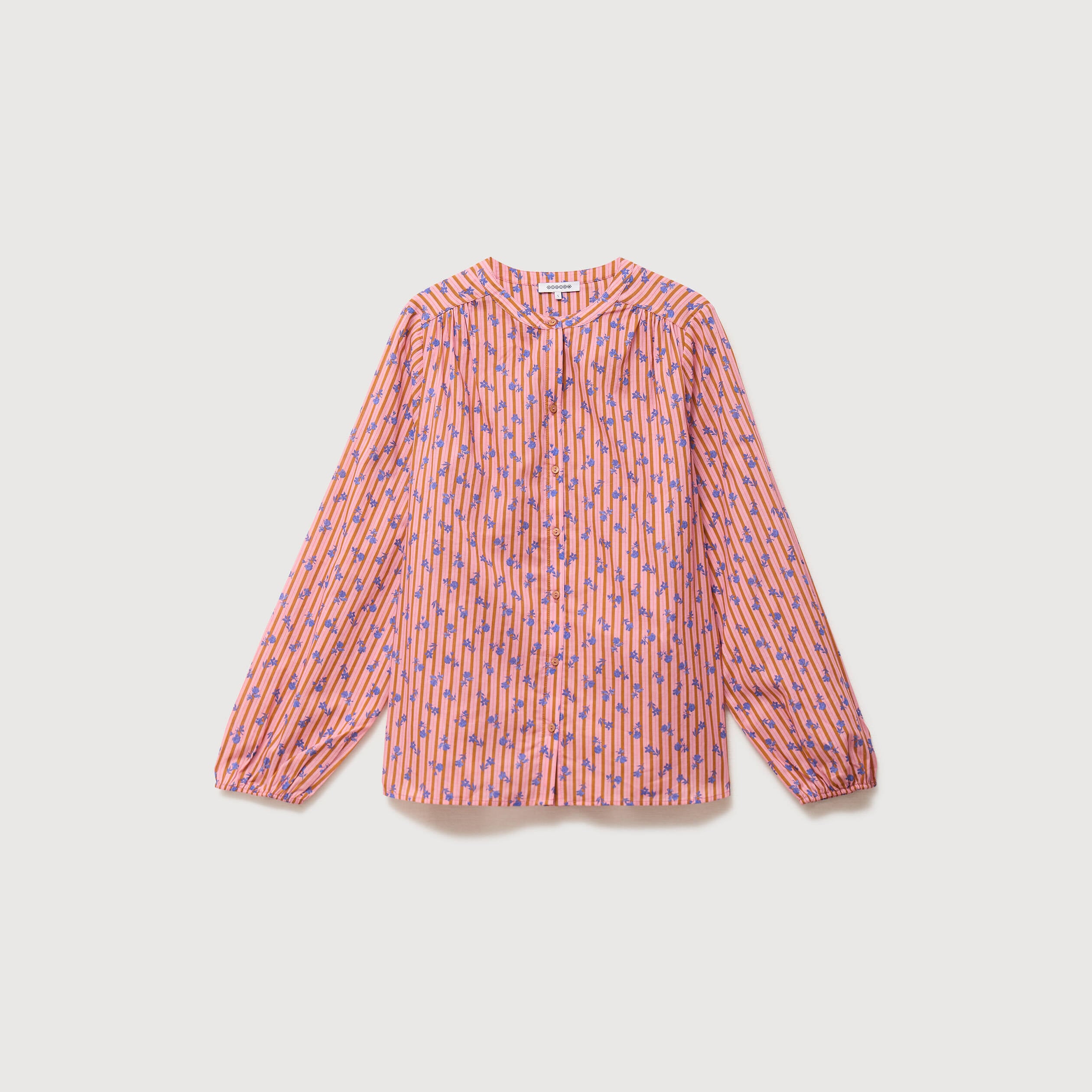 Chemise ample en coton col rond rose corail femme