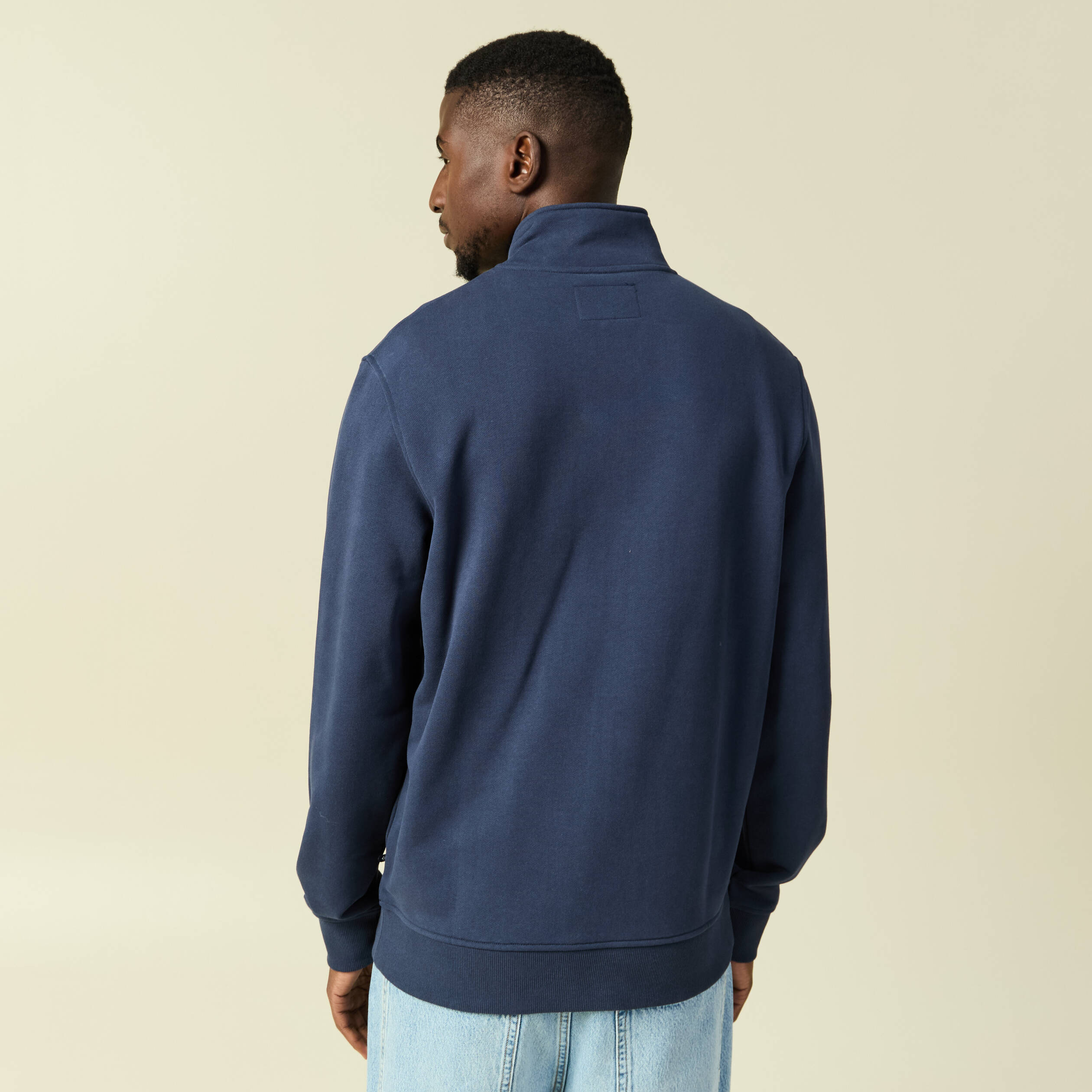 Sweat col montant manches longues bleu marine homme