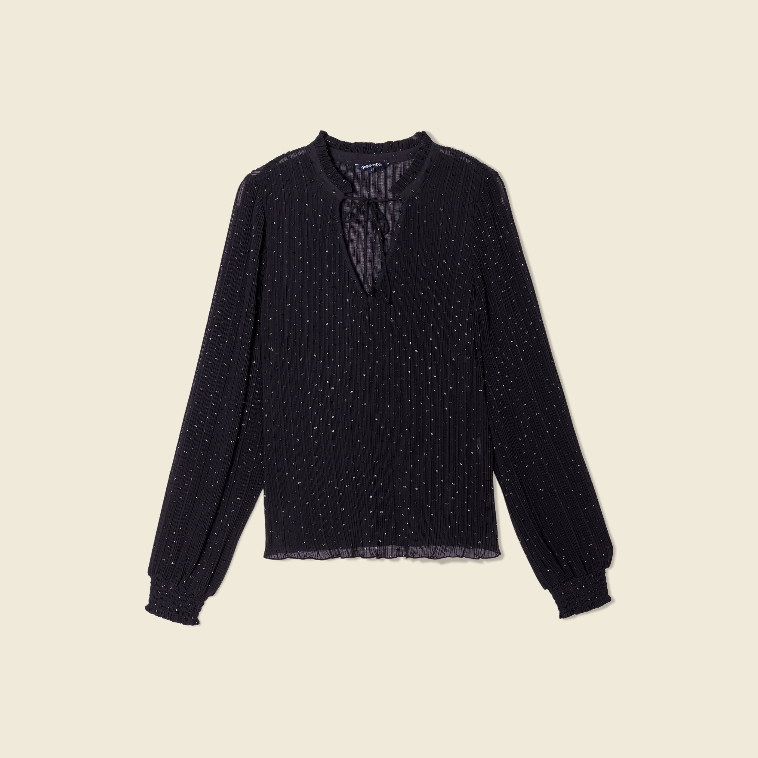 Blouse manches longues plissée noir femme