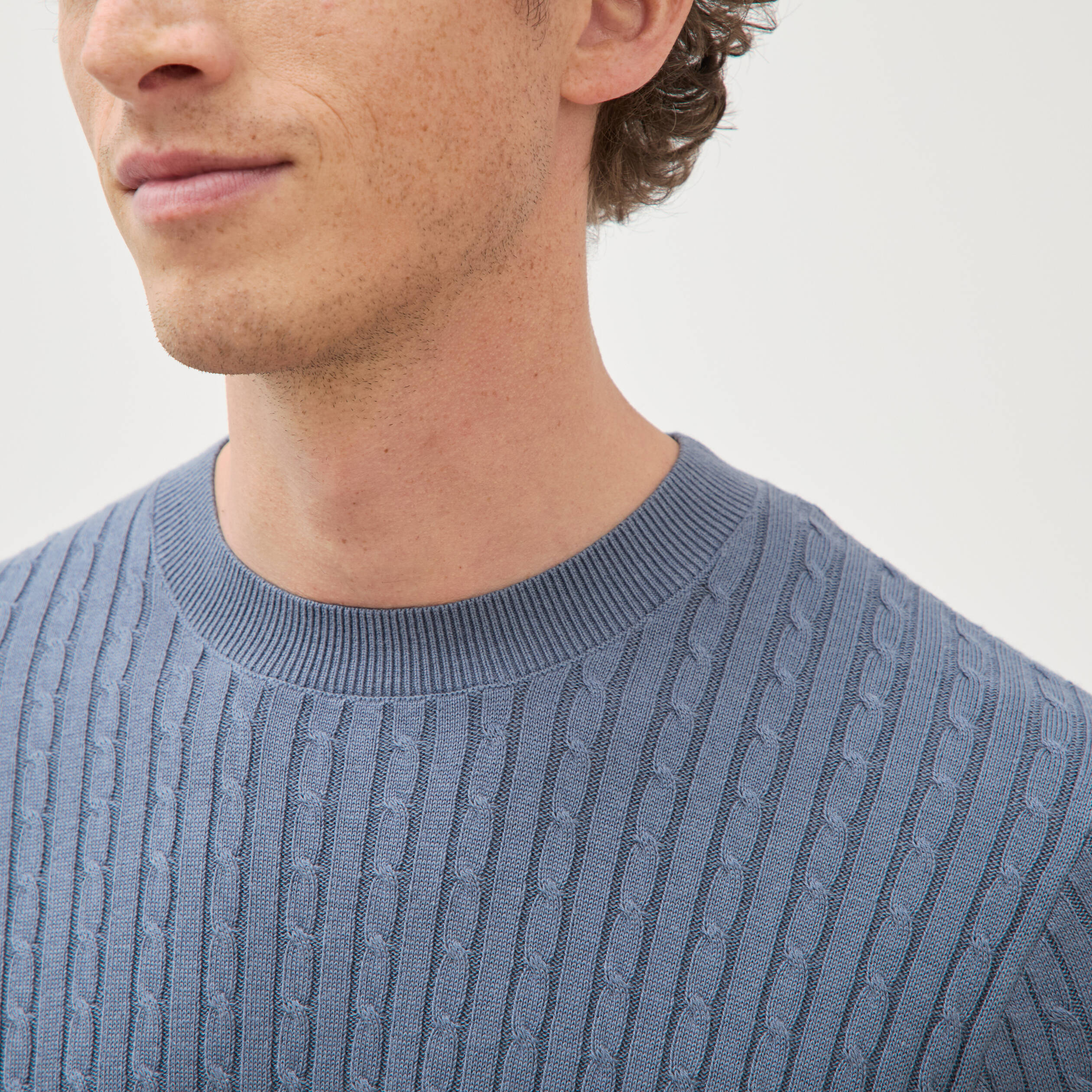 Pull col rond bleu gris homme