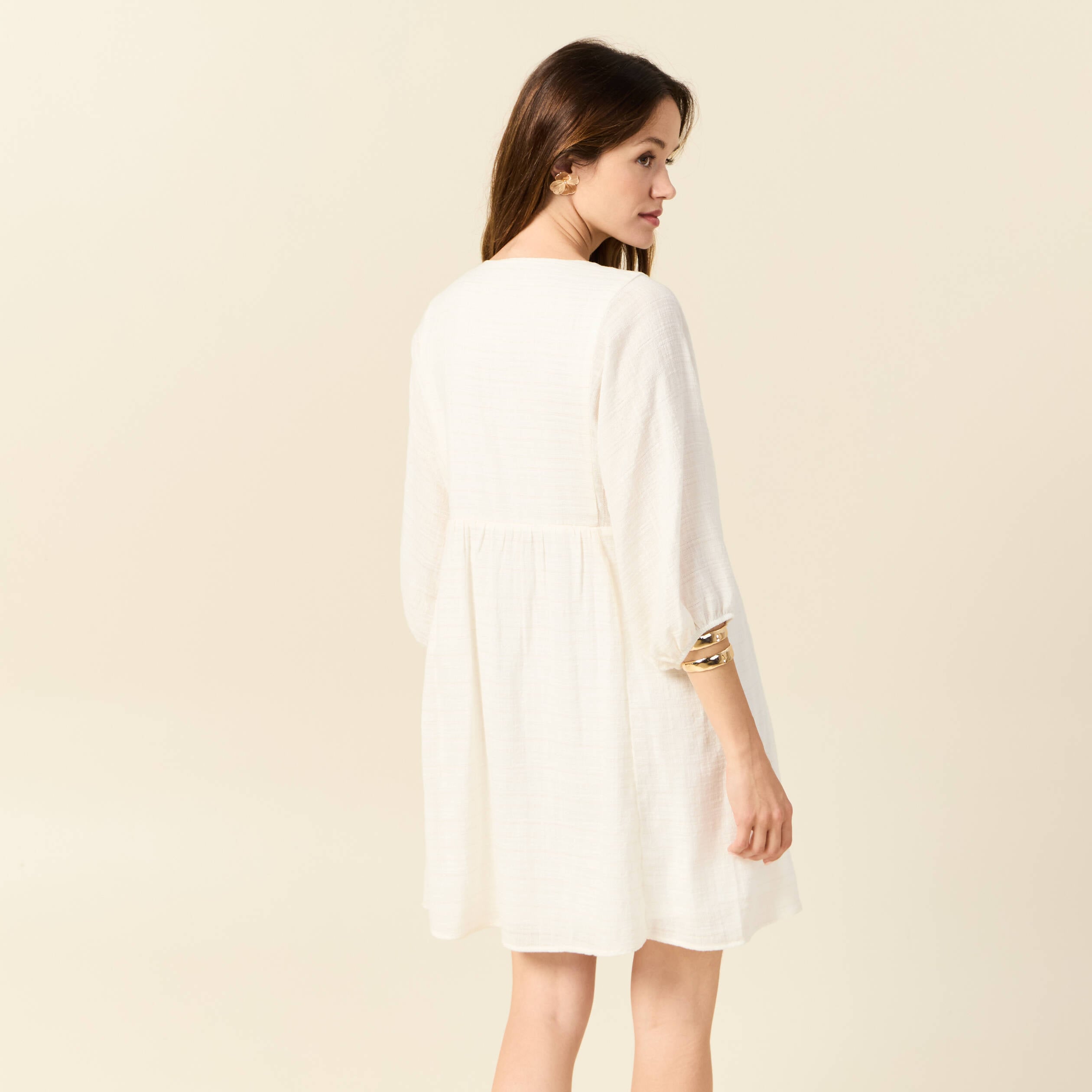 Robe &eacute;vas&eacute;e manches 3/4 ecru femme