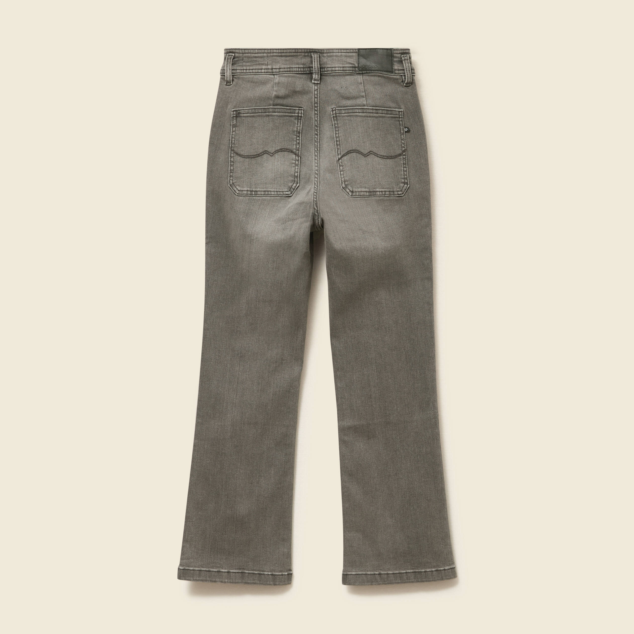 Jeans bootcut cropped taille haute denim gris femme
