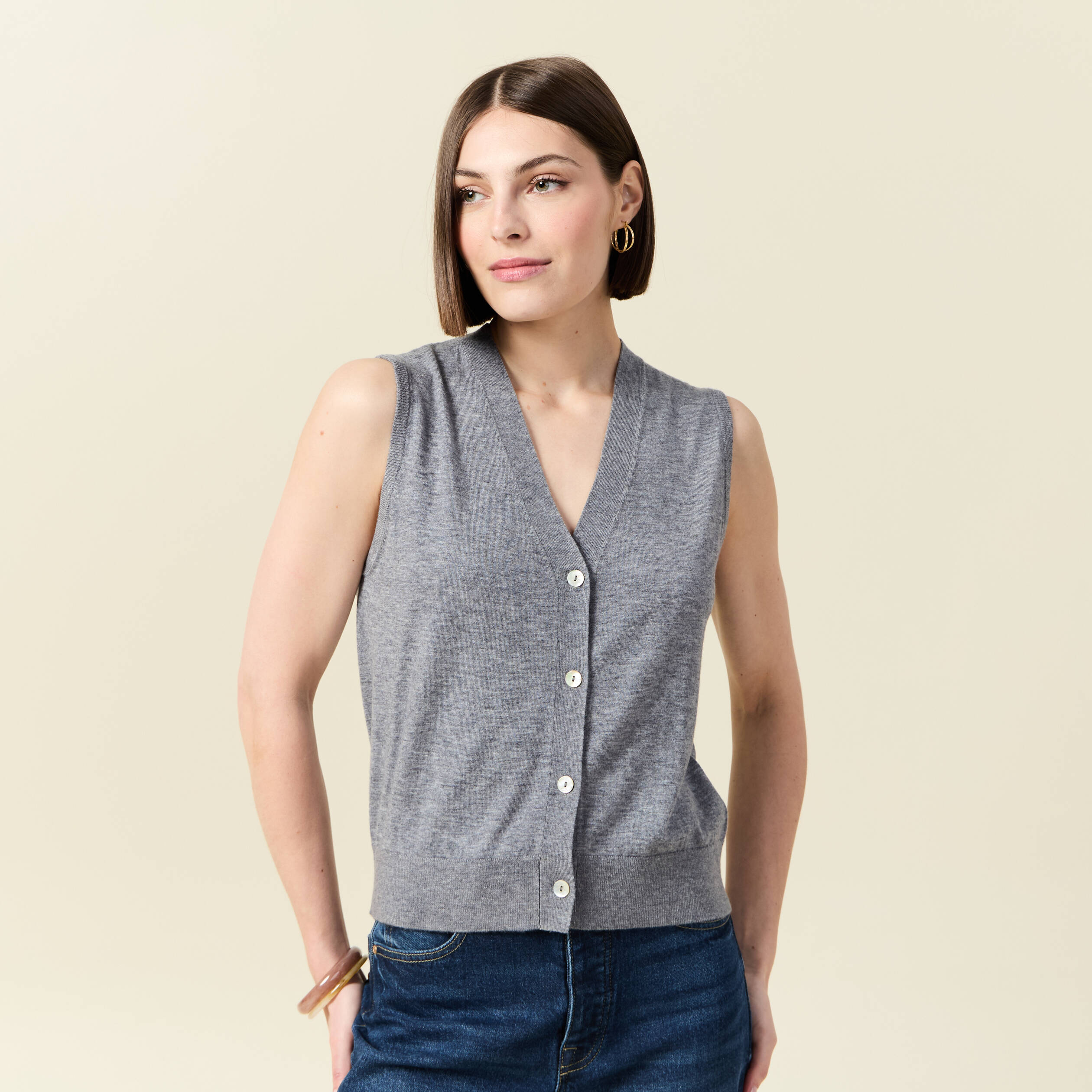 Gilet sans manches gris clair femme