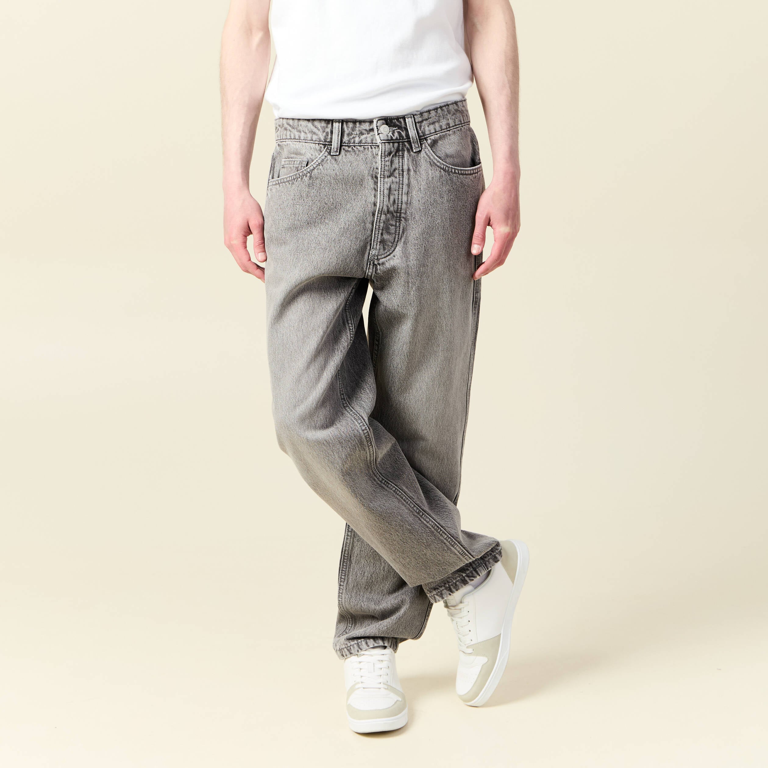 Jeans large relaxed denim gris homme