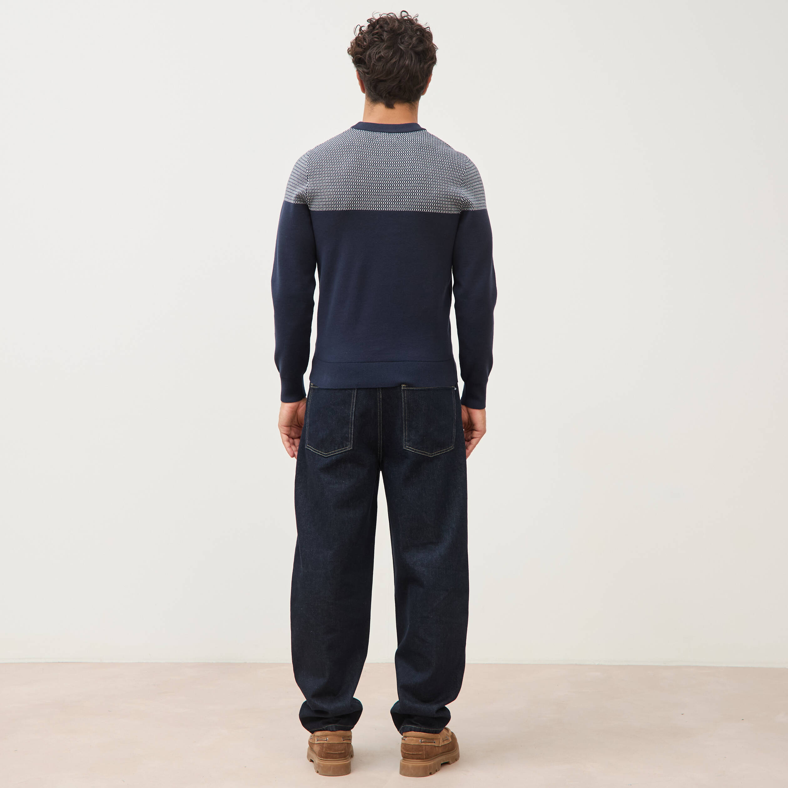Pull droit fin col rond manches longues bleu marine homme