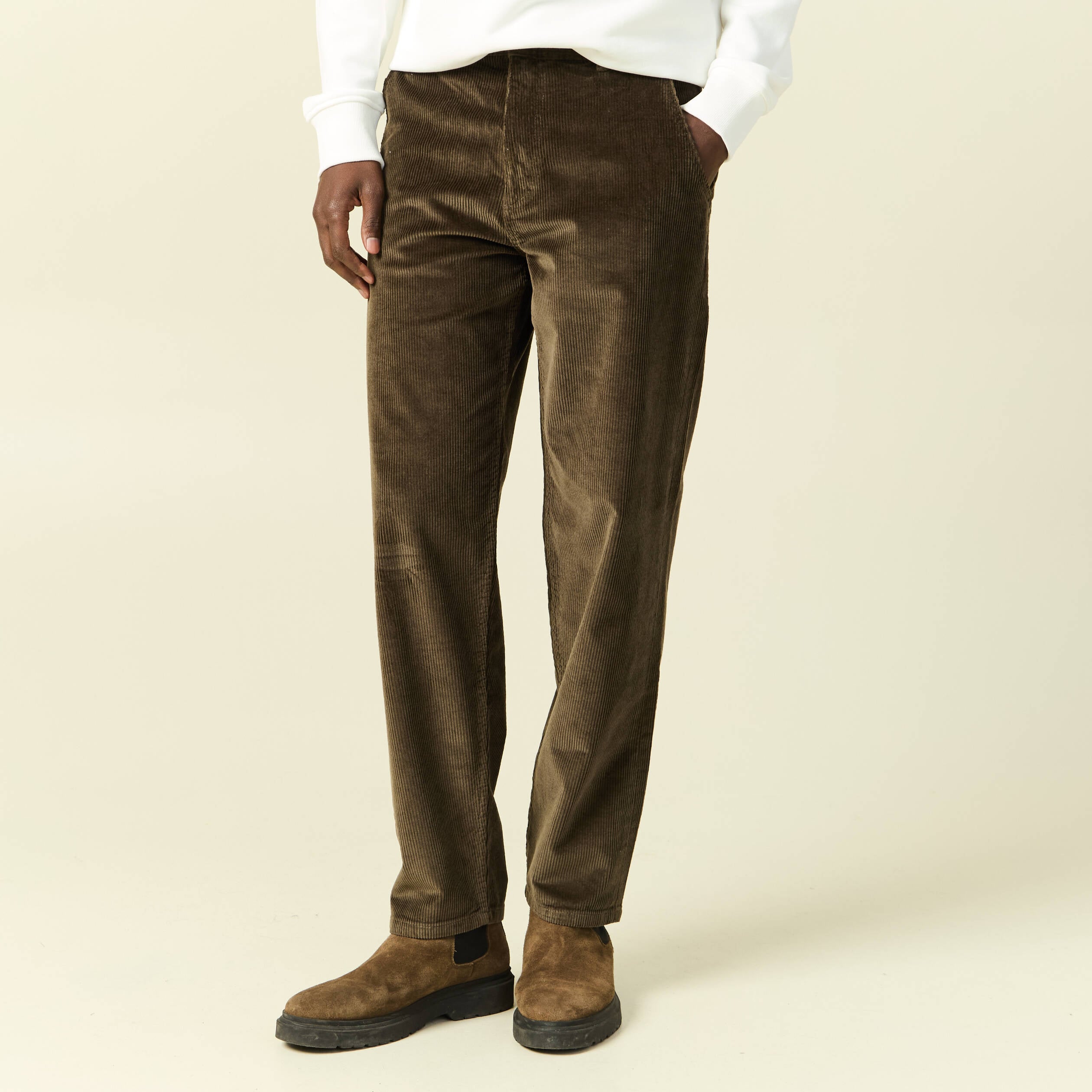 Pantalon droit en velours longueur 32 taupe homme