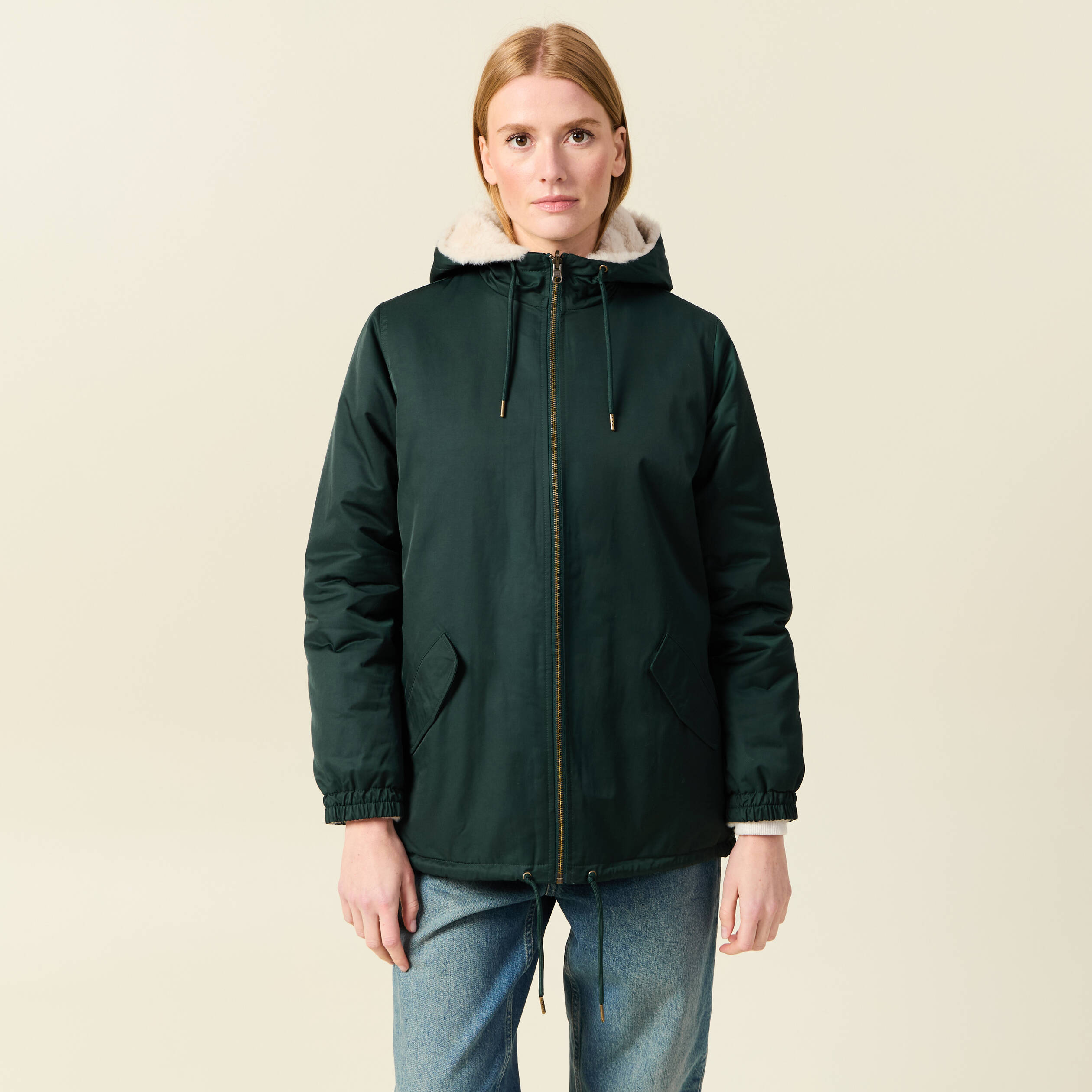 Parka r&eacute;versible vert femme