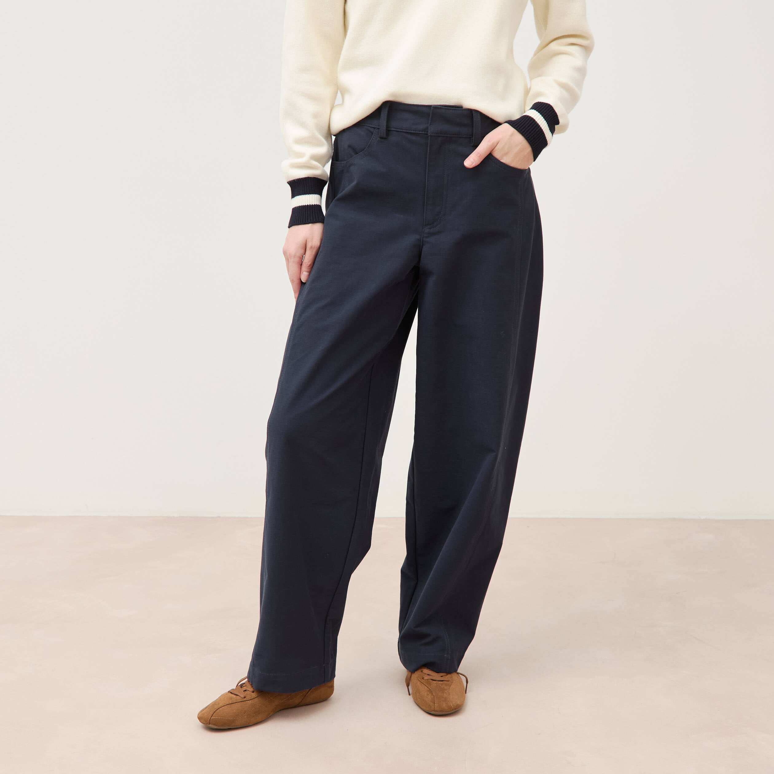 Pantalon coupe regular bleu marine femme