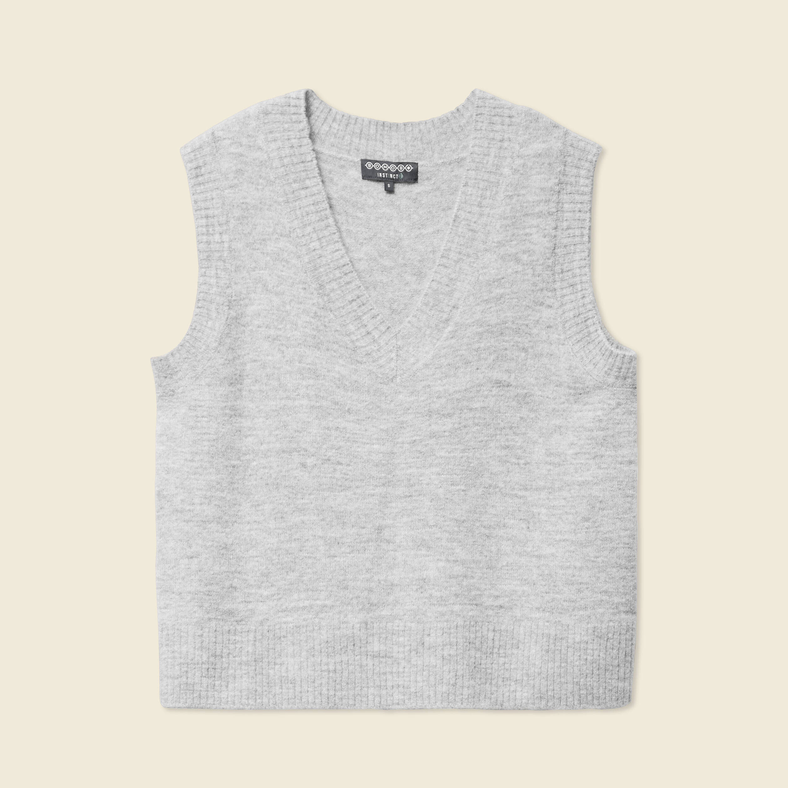 Pull sans manches col en V gris clair femme